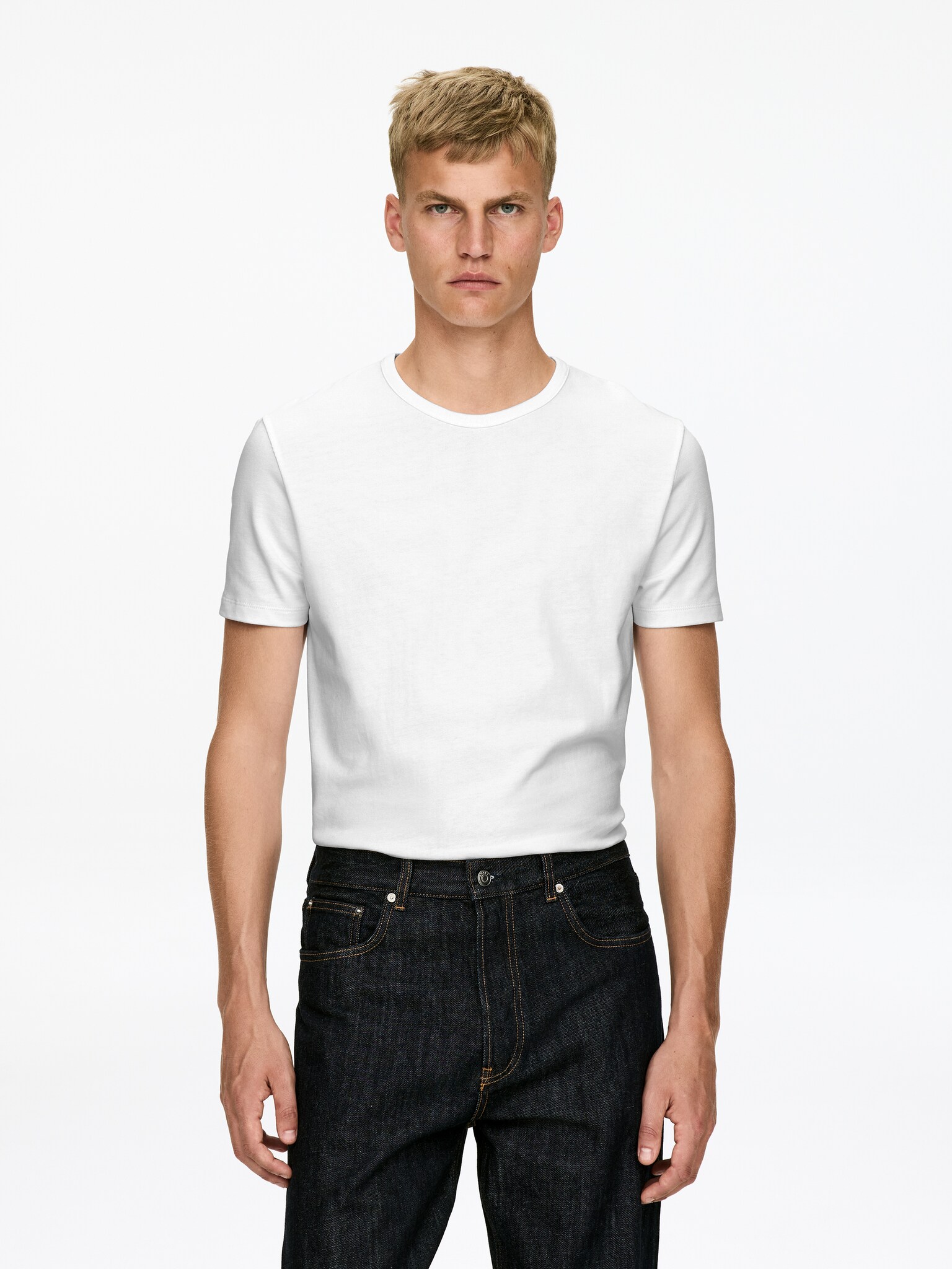 T-shirt ajusté - Blanc/Bleu foncé