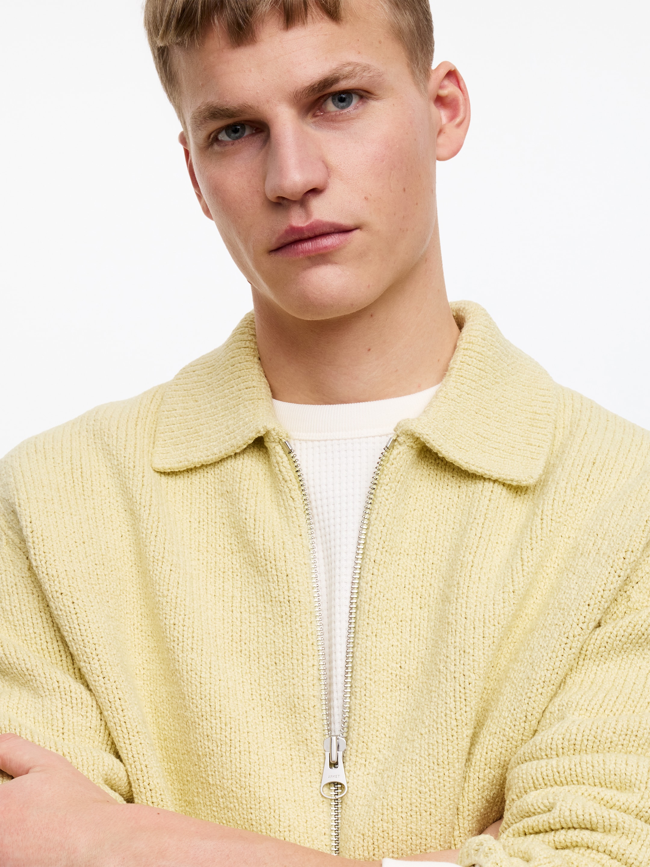 Cotton Blend Zip Cardigan - Yellow - Loose fit - Men - StillMedia/Lookbook - 3