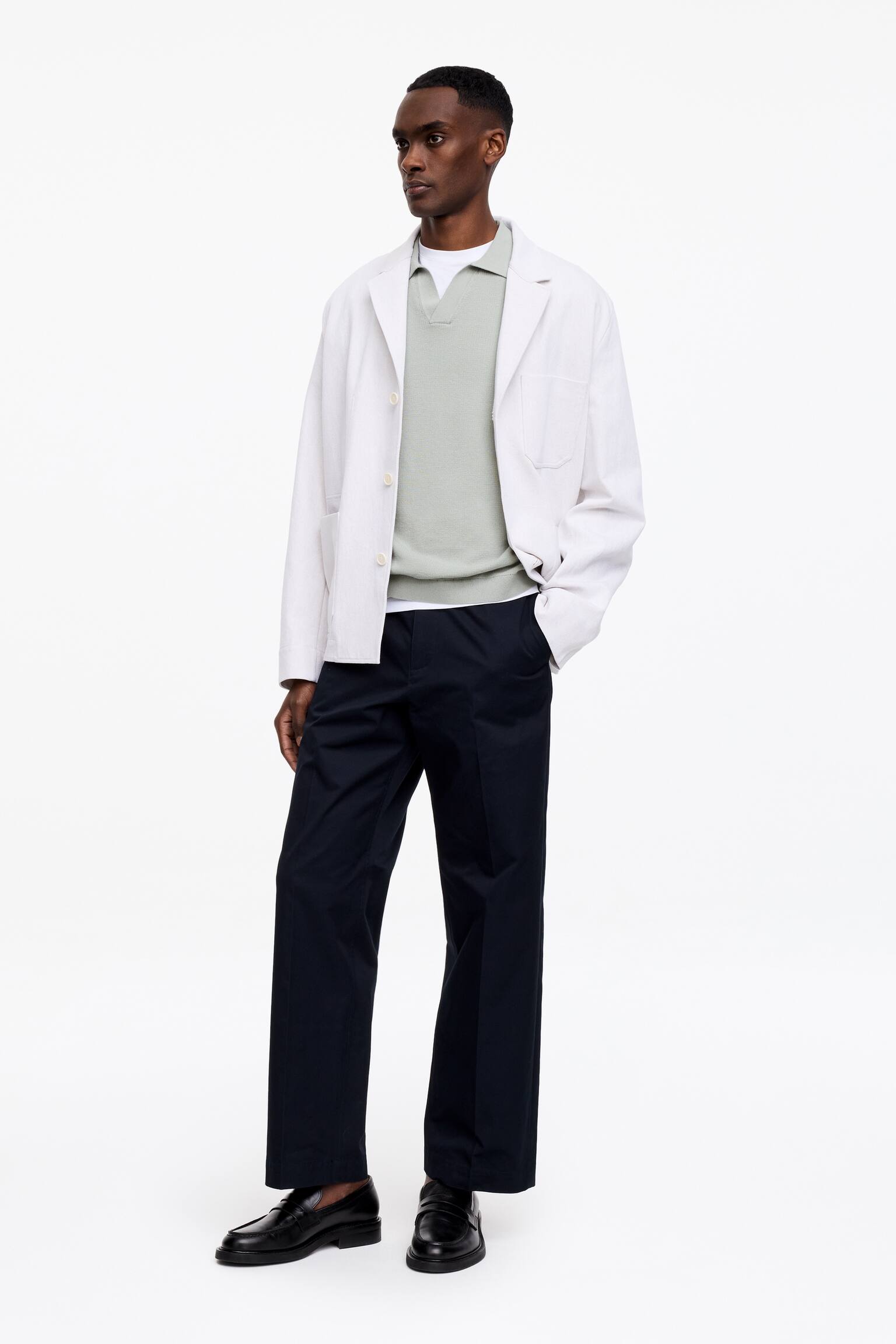 Polo shirt med textur - Mintgrön/Mörkblå/Off-white - 3