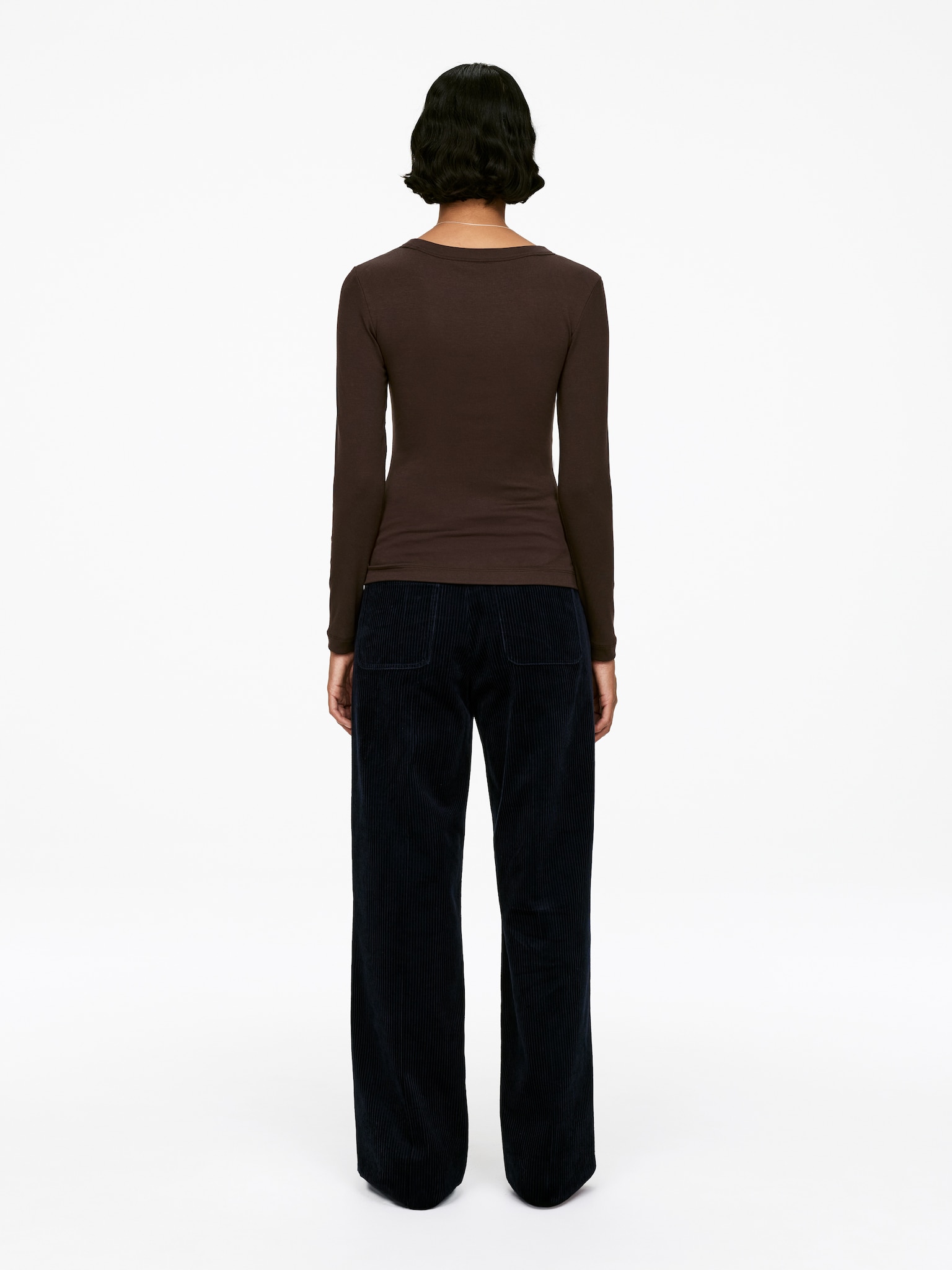 Rib Long-Sleeve Top - Dark Brown/Black - 5