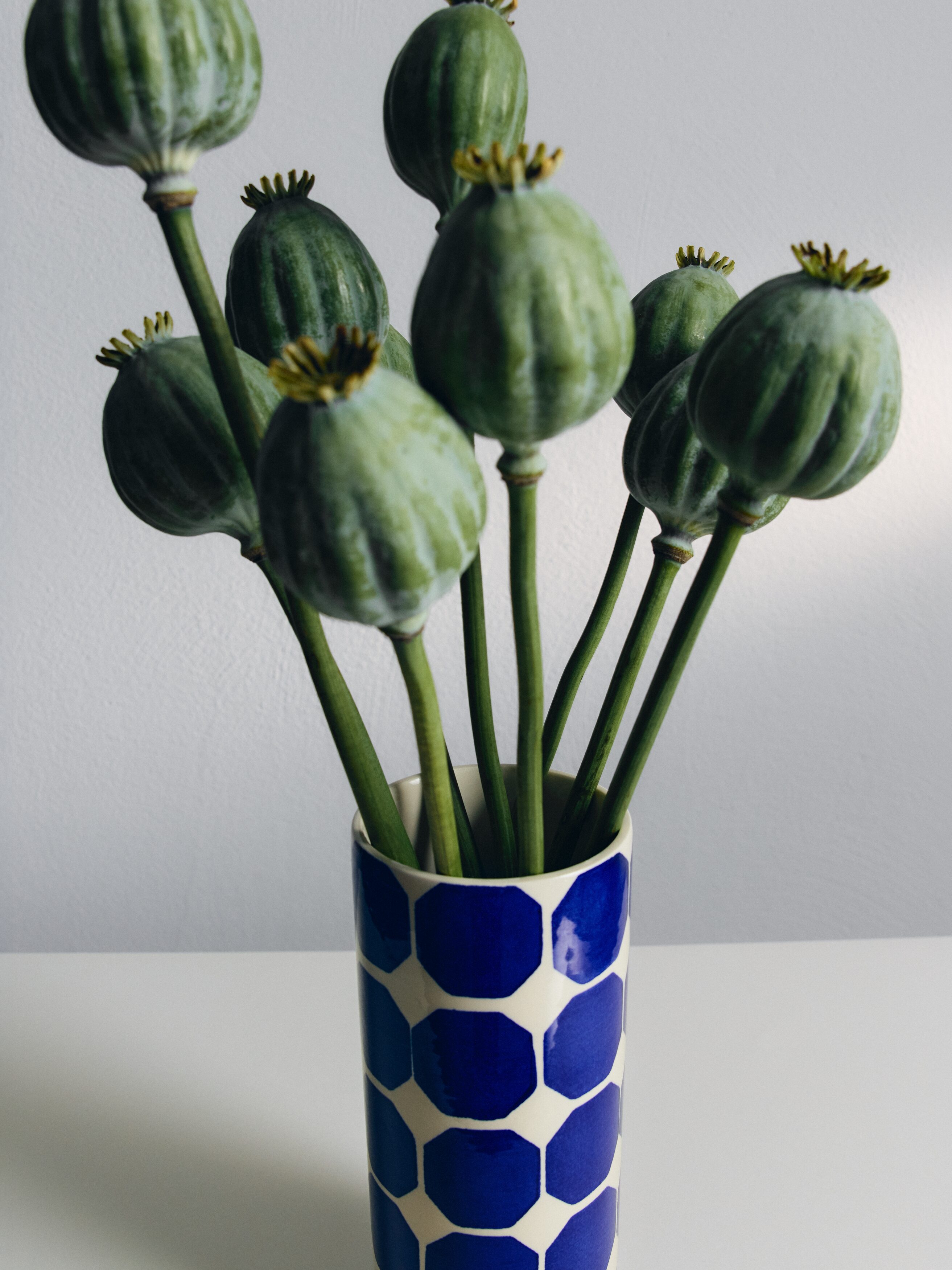 Vase aus Steingut, 23 cm - Blau/Weiß/Grün/Weiß
