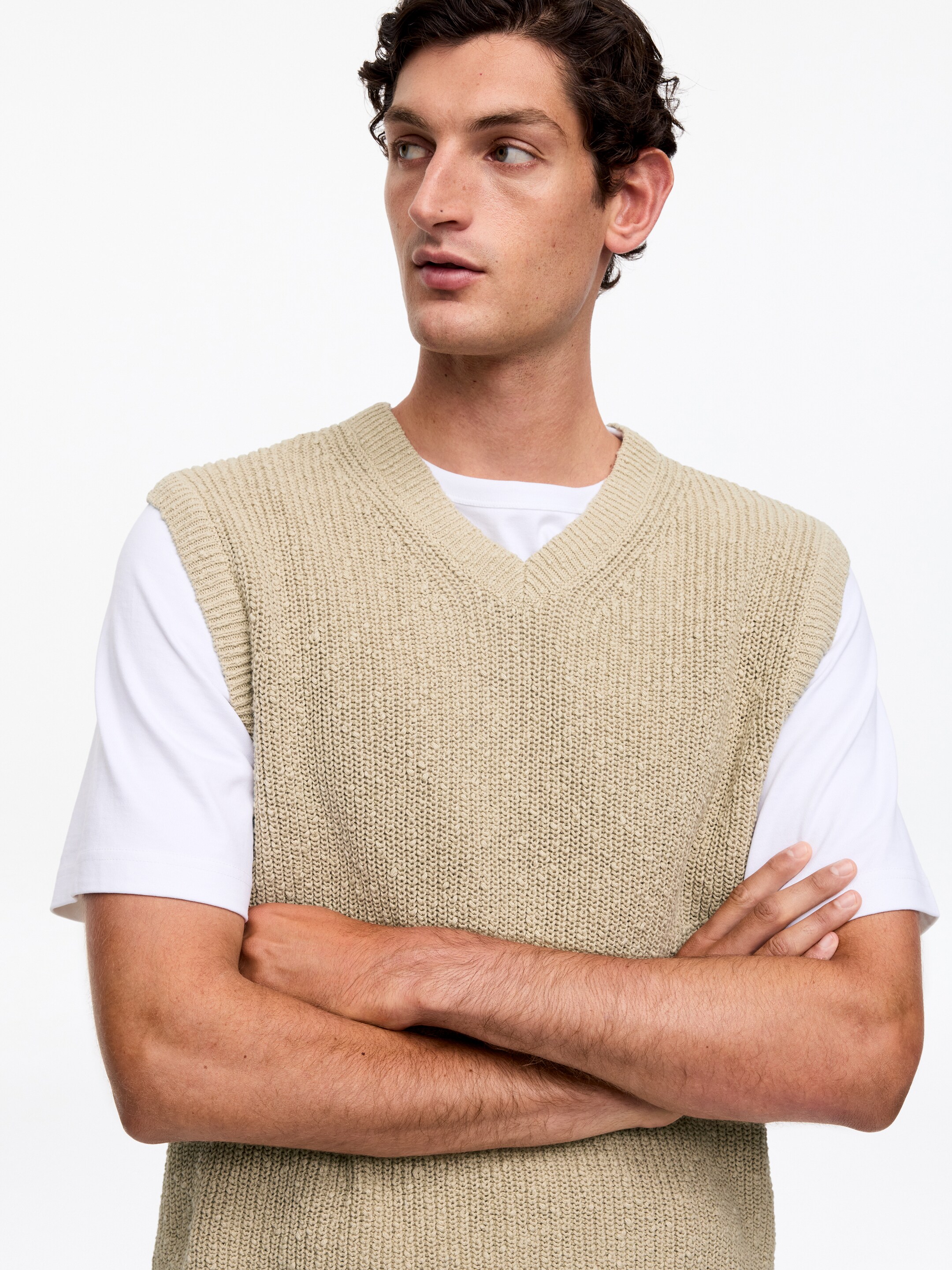 Cotton Linen Vest - Beige - Regular fit - Men - StillMedia/Lookbook - 3