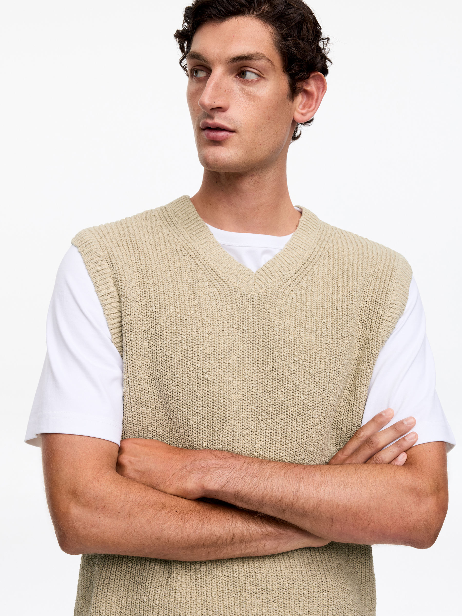 Slipover i bomull och linne - Beige - Regular fit - Men - StillMedia/Lookbook - 3