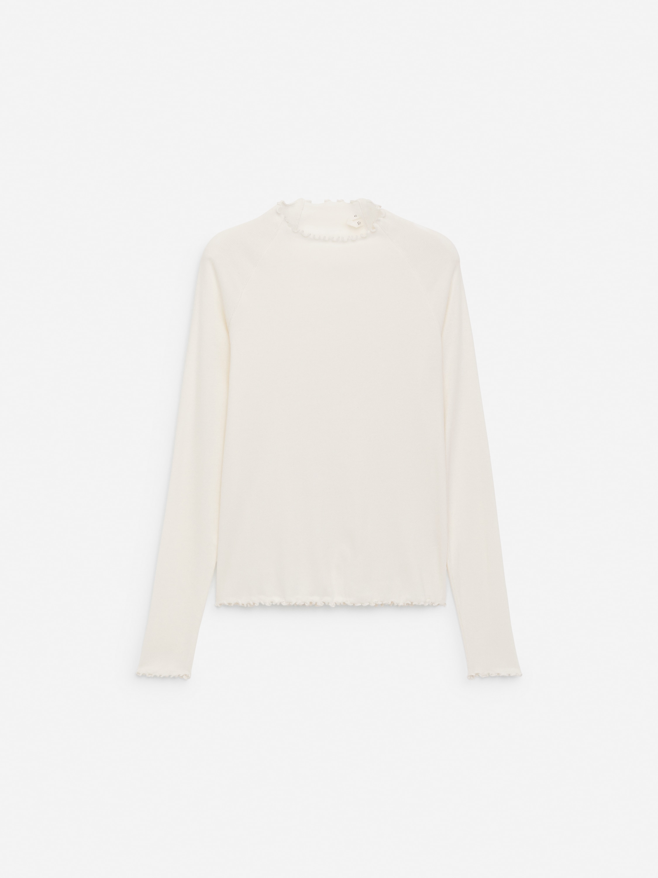 T-shirt à manches longues avec bordures roulottées - Blanc cassé/Noir