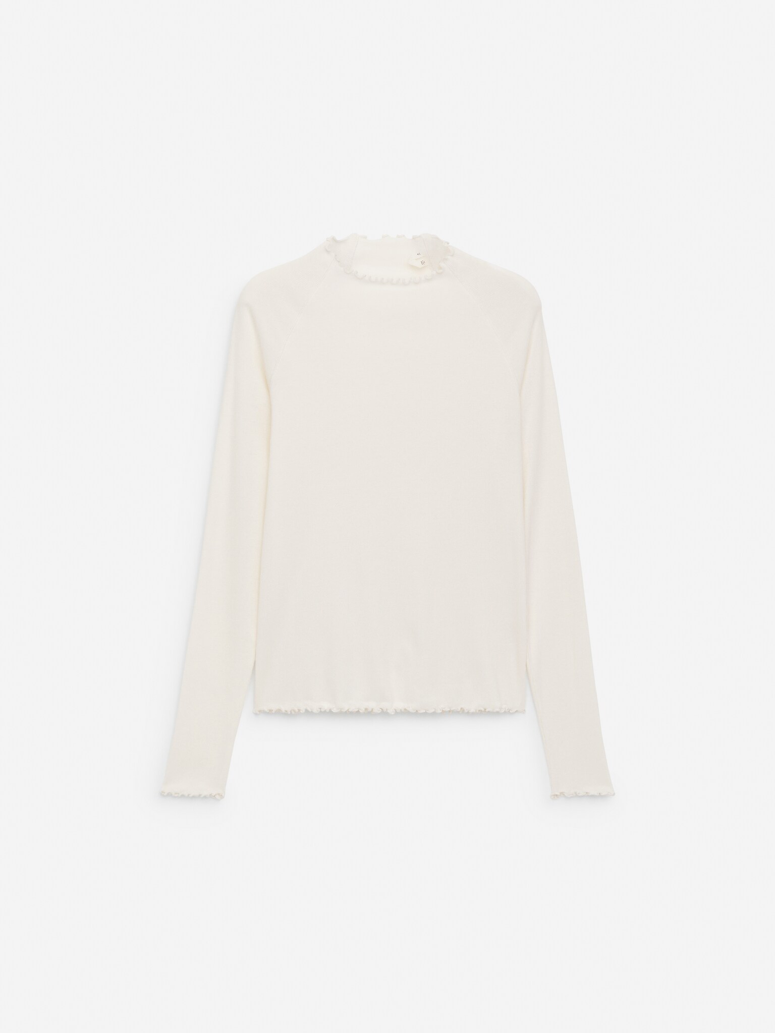 T-shirt à manches longues avec bordures roulottées - Blanc cassé/Noir - 2