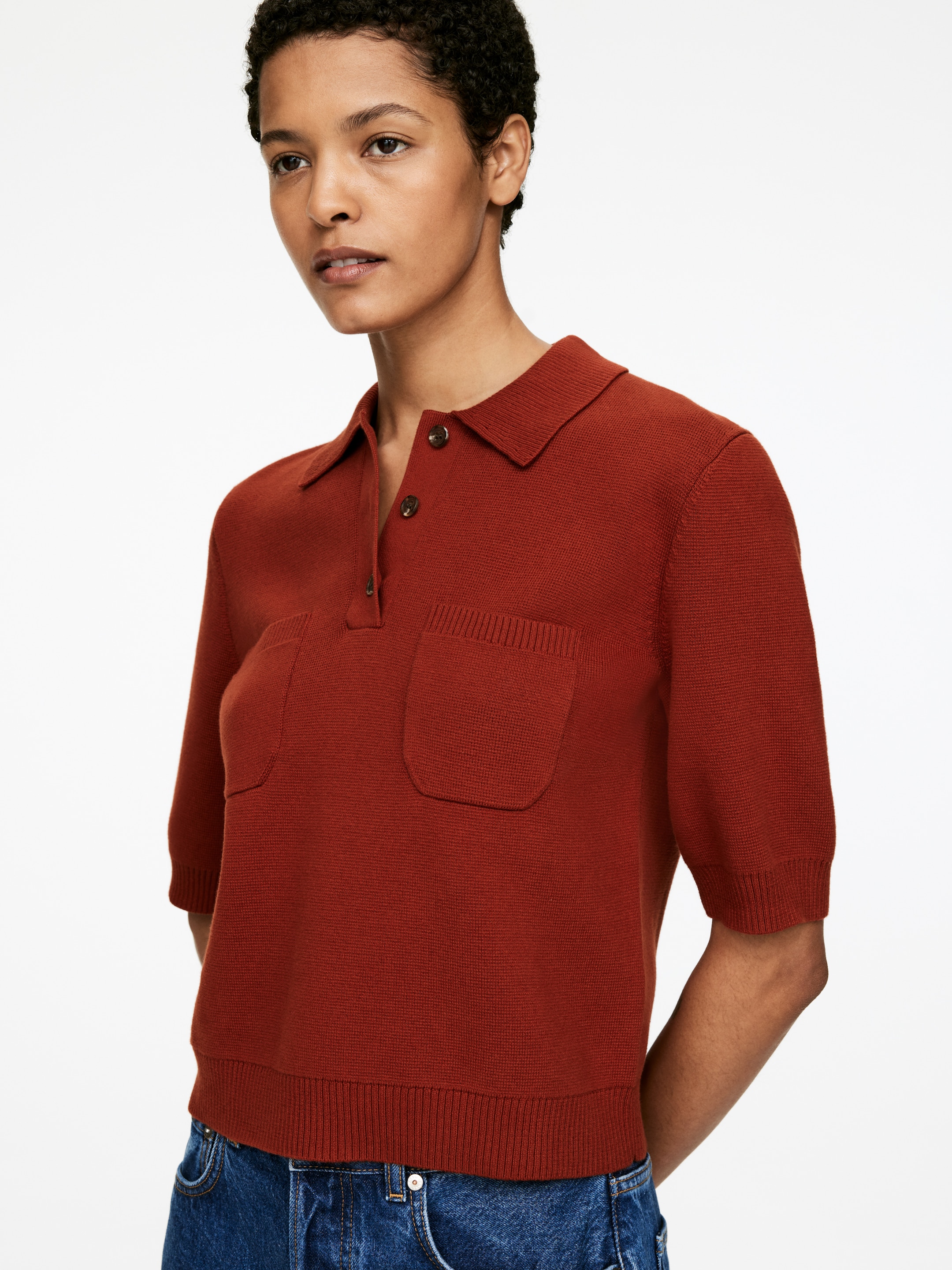 Visa större bild: Pikétröja i bomull - Roströd - DAM | H&M SE 4