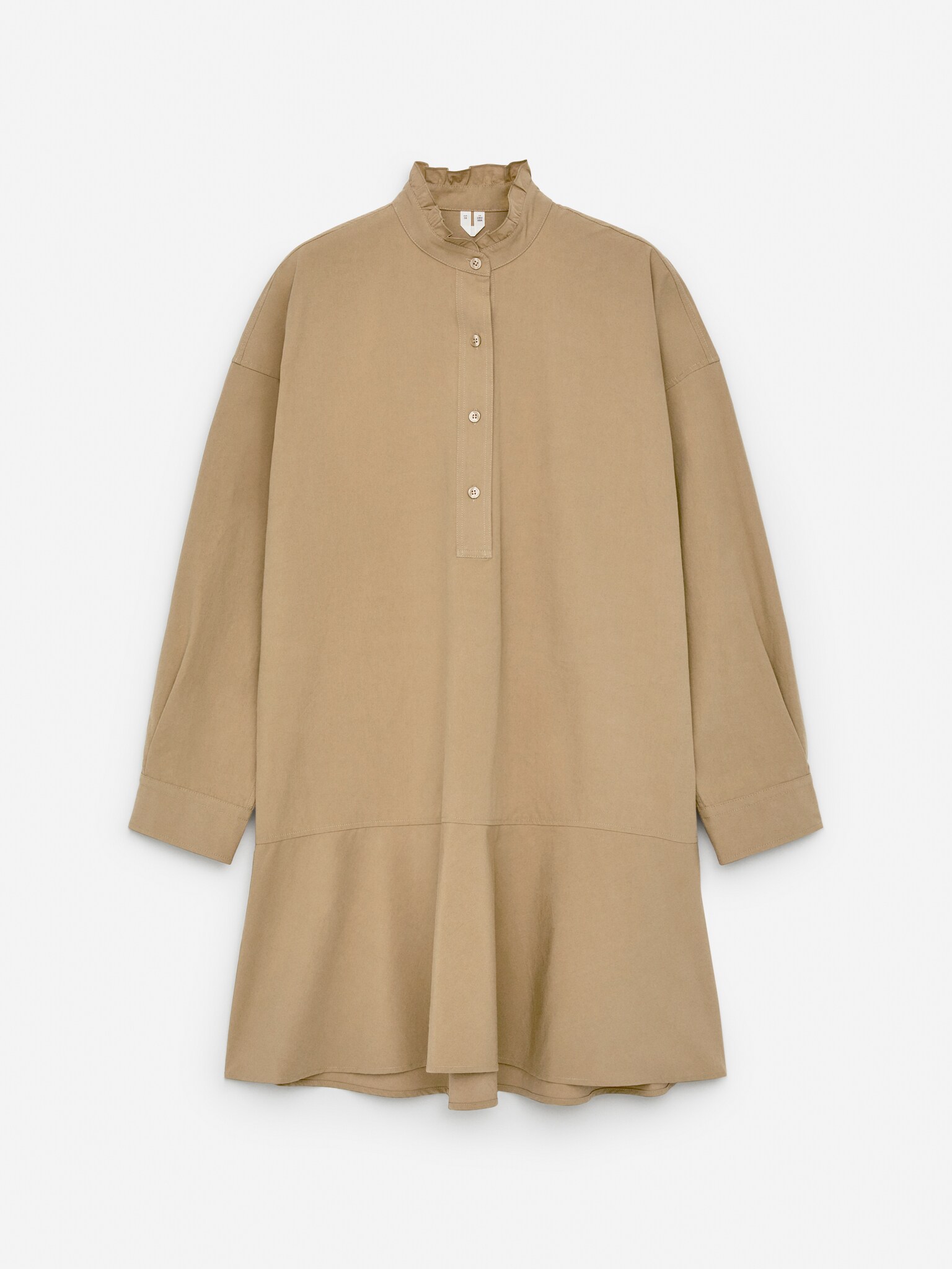 Vestido de algodón con detalle de volantes - Beige oscuro