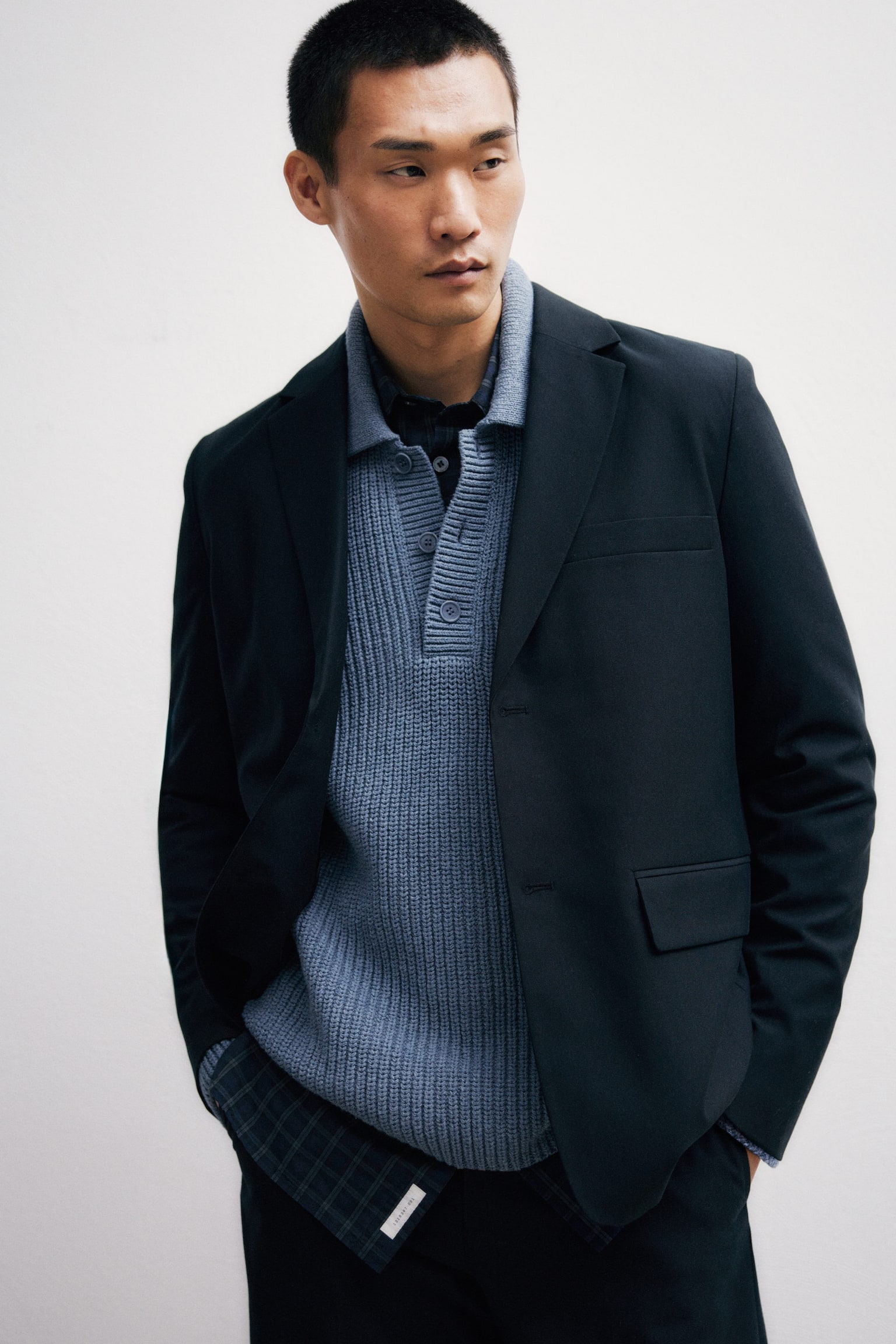 Blazer en laine et coton - Noir - 9