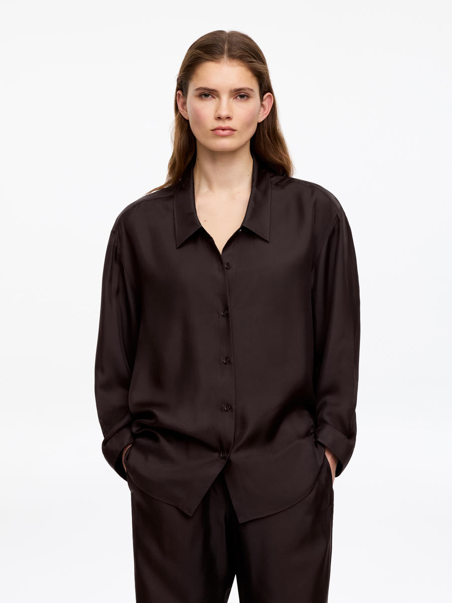 ARKET Women's  Silk Twill Shirt Brown,  size L