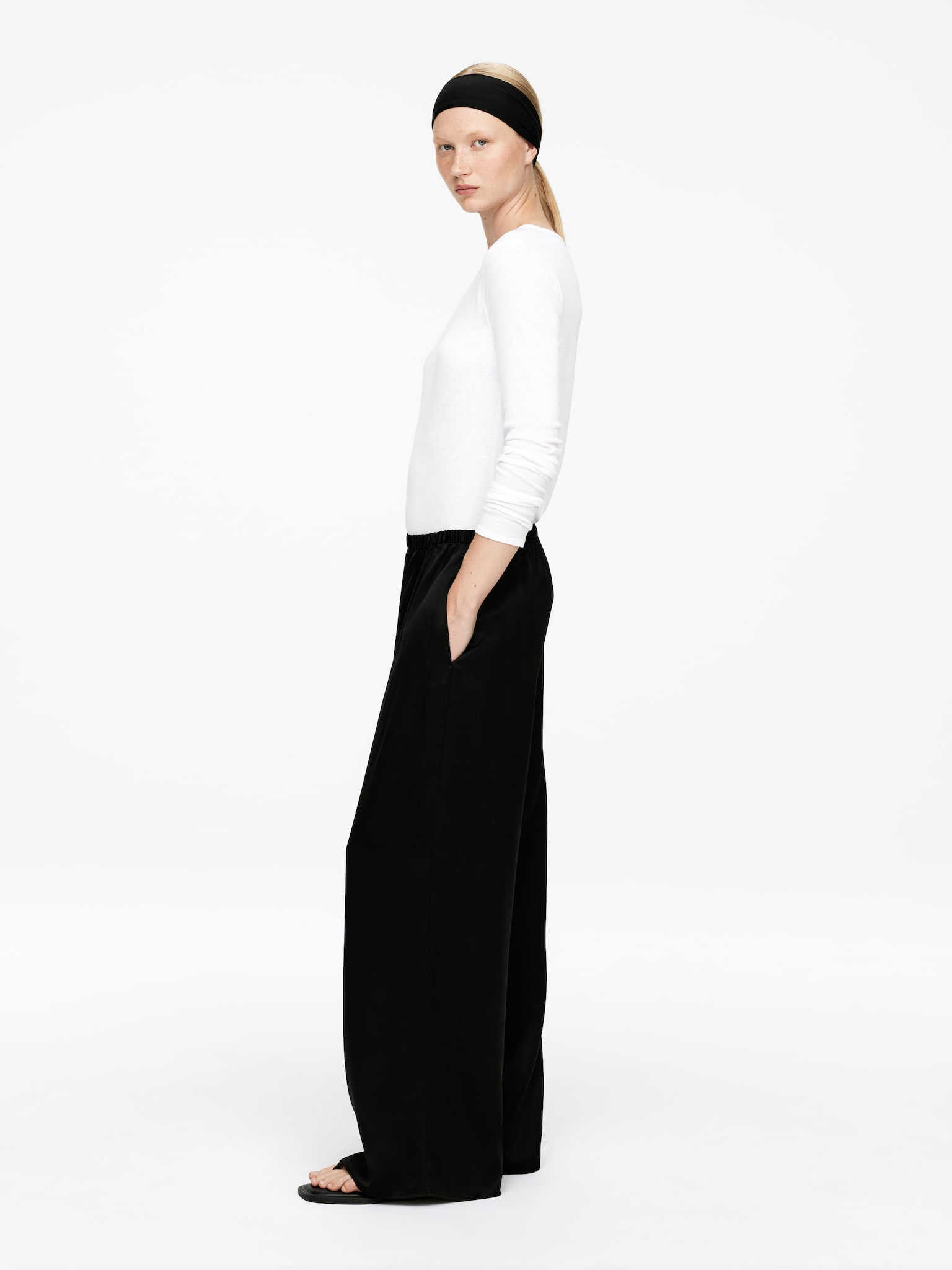 Pantalon en soie - Noir/Beige clair - 6
