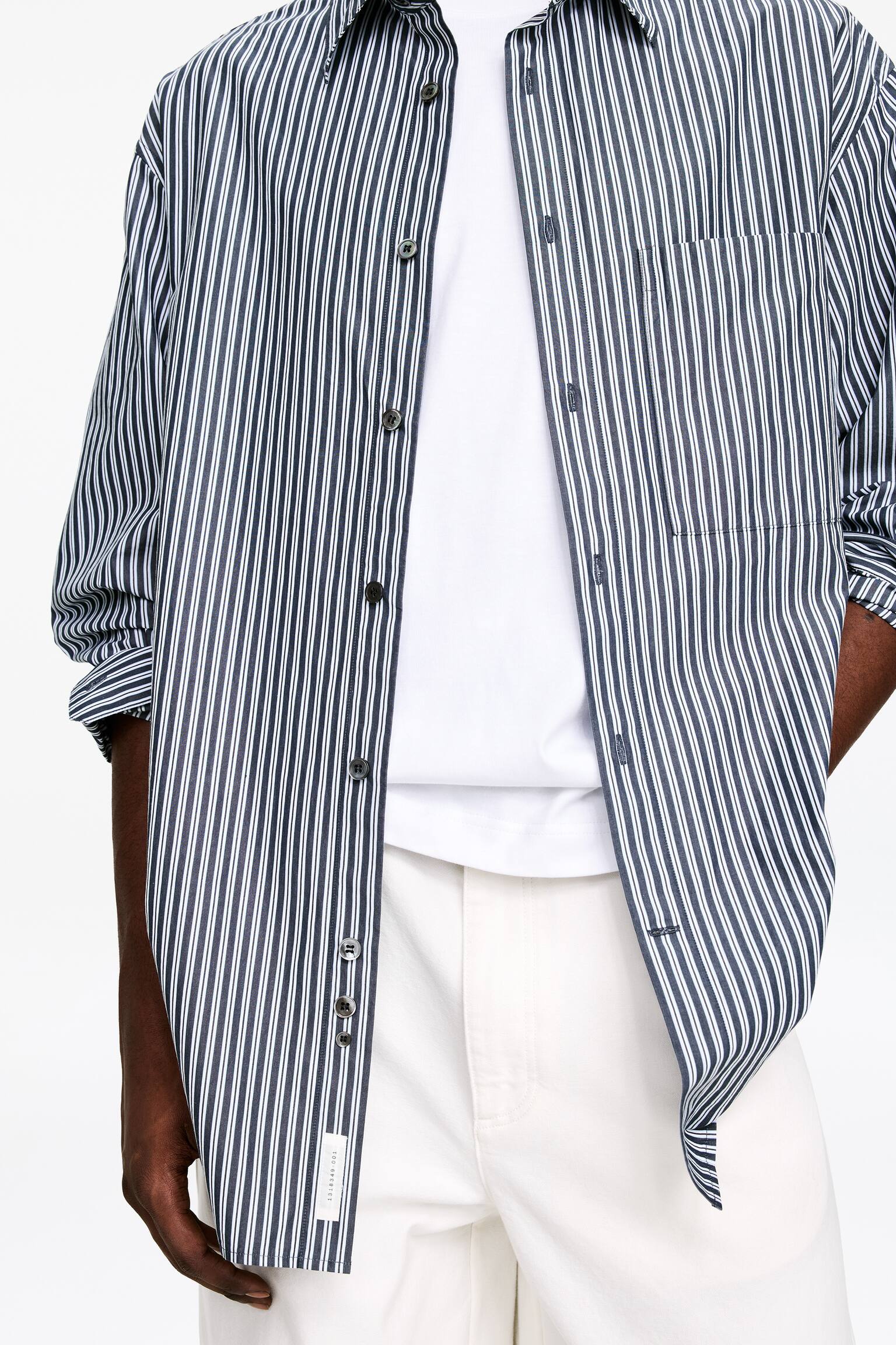 Oversize poplinskjorta - Blå/randig - 5