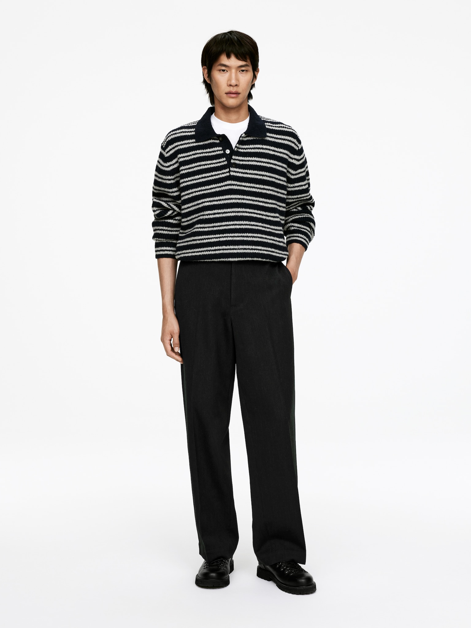 Pantaloni in lana dalla vestibilità ampia - Grigio scuro/Blu scuro