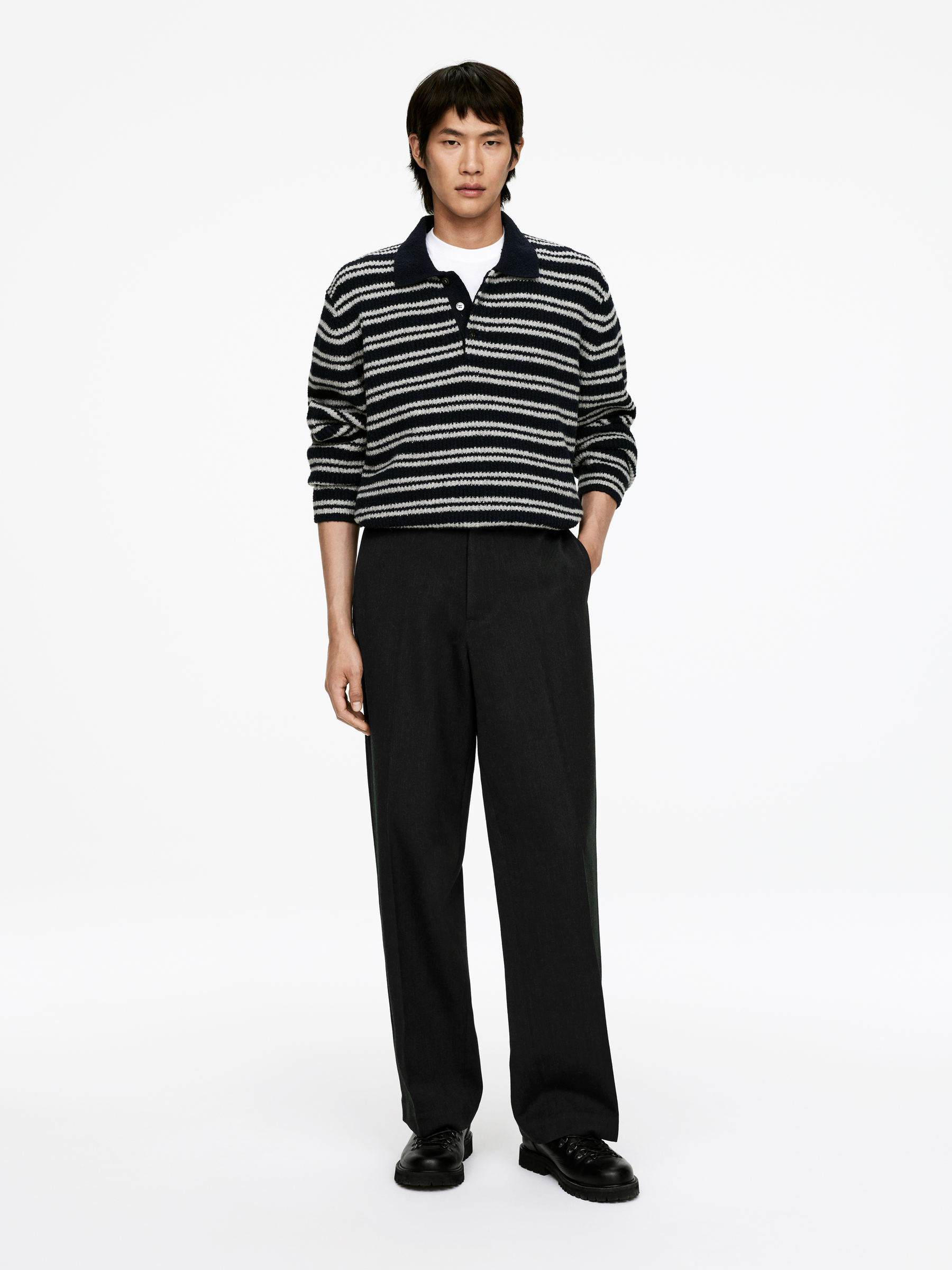 Loose-Fit Wool Trousers-#323232-16138