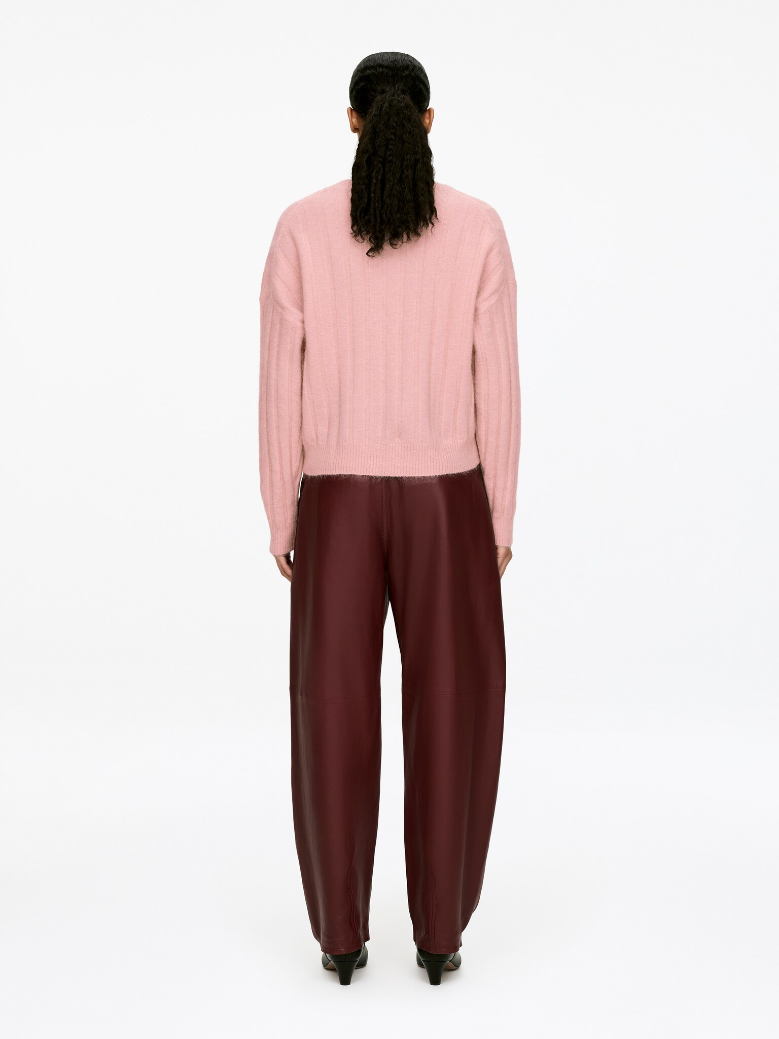 Mohair Wool-Blend Jumper - Dusty Pink/Dark Brown - 3