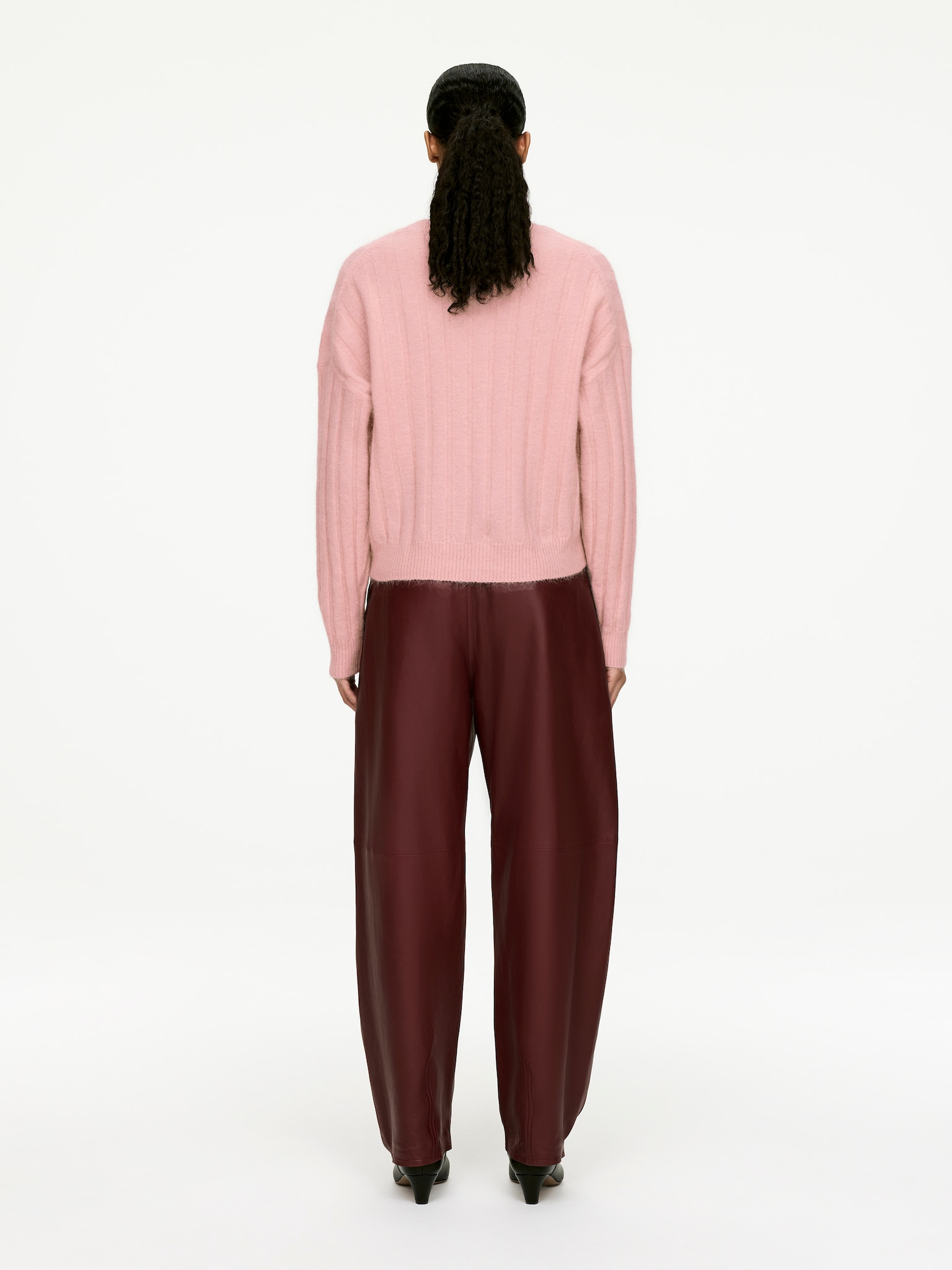 Pull en laine et mohair - Rose poudré/Marron foncé - 4