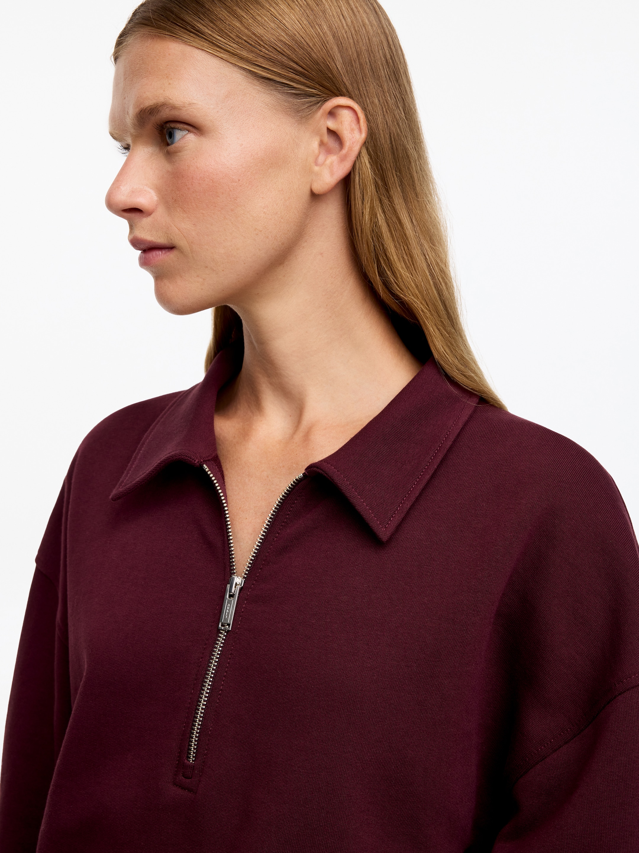 Felpa in stile polo con mezza cerniera - Rosso scuro - Regular fit - women - StillMedia/Lookbook - 4