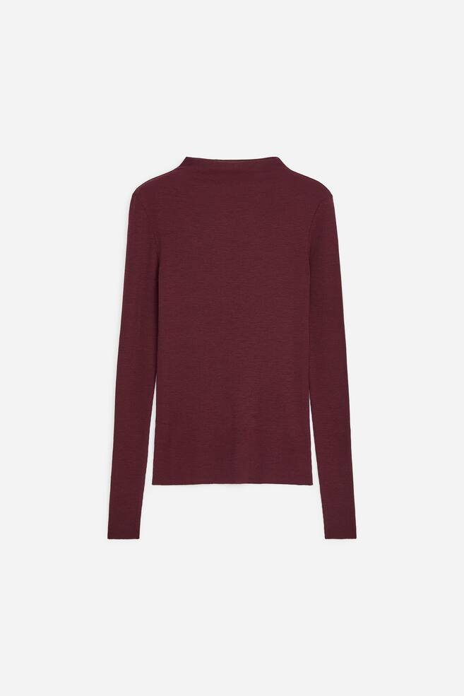 Rib-Knitted Wool Top - Burgundy/Grey Melange - 1