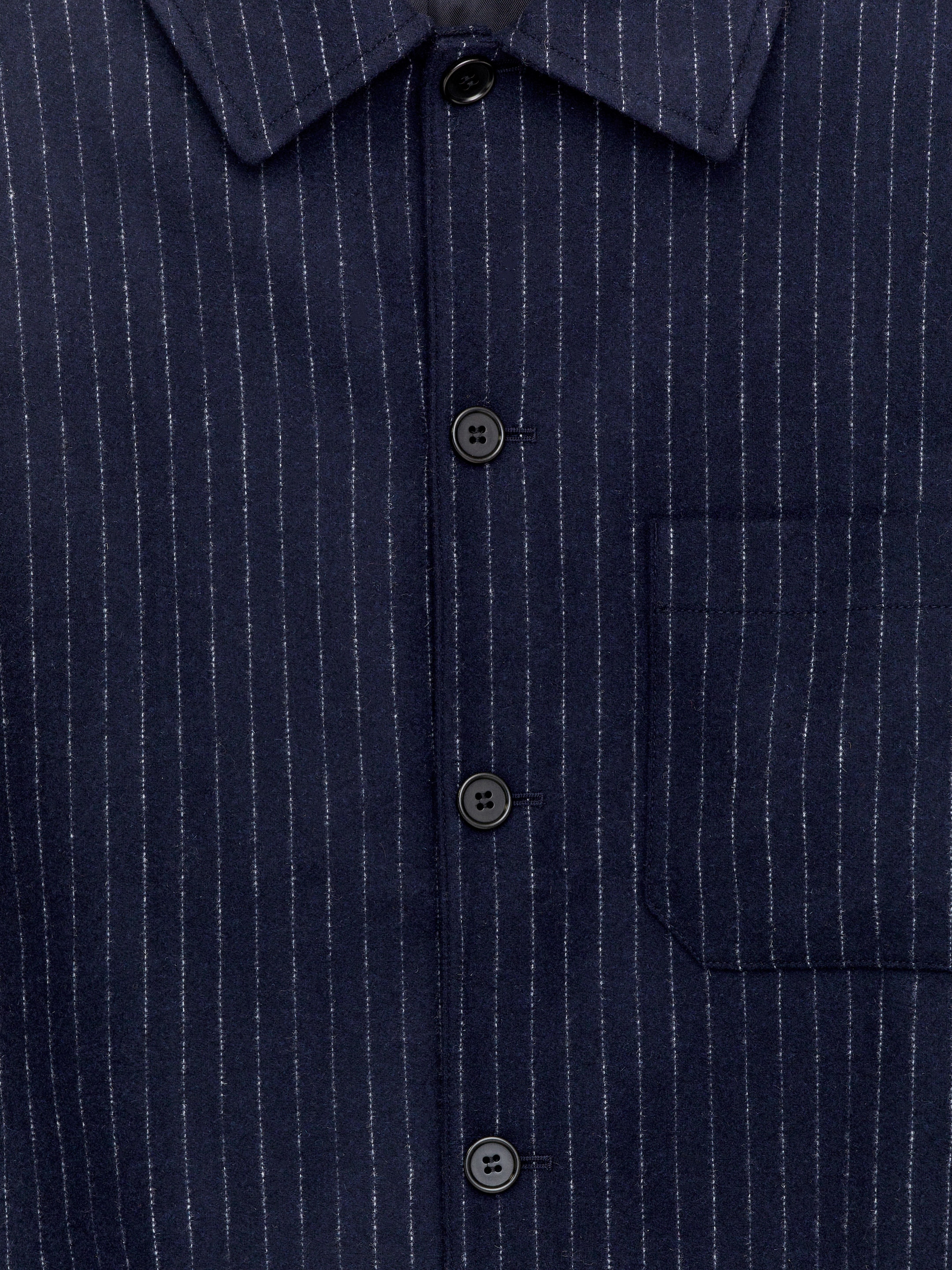 Pinstripe Wool Blend Overshirt - Dark Blue - Relaxed fit - Men - StillMedia/DescriptiveDetail - 2