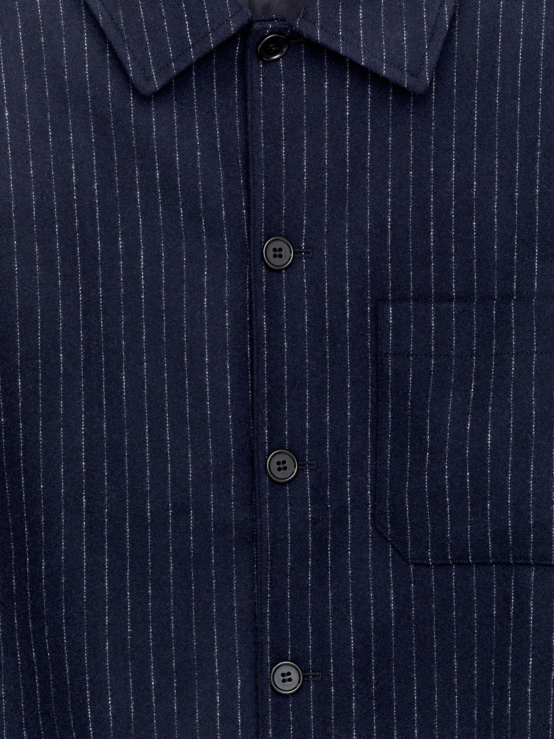 Pinstripe Wool Blend Overshirt - Dark Blue - Relaxed fit - Men - StillMedia/DescriptiveDetail - 2