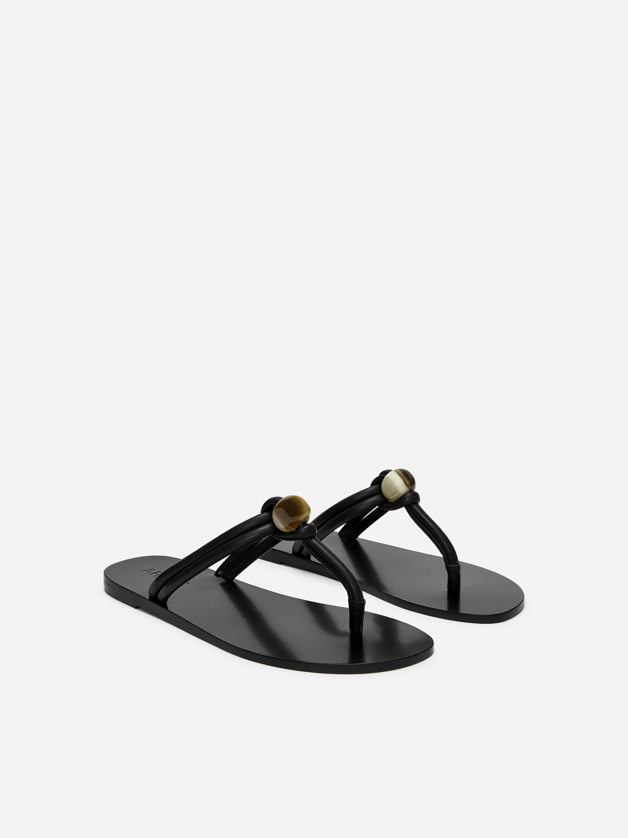 Beaded Leather Flip Flops - Black - Women - StillMedia/DescriptiveStillLife - 3