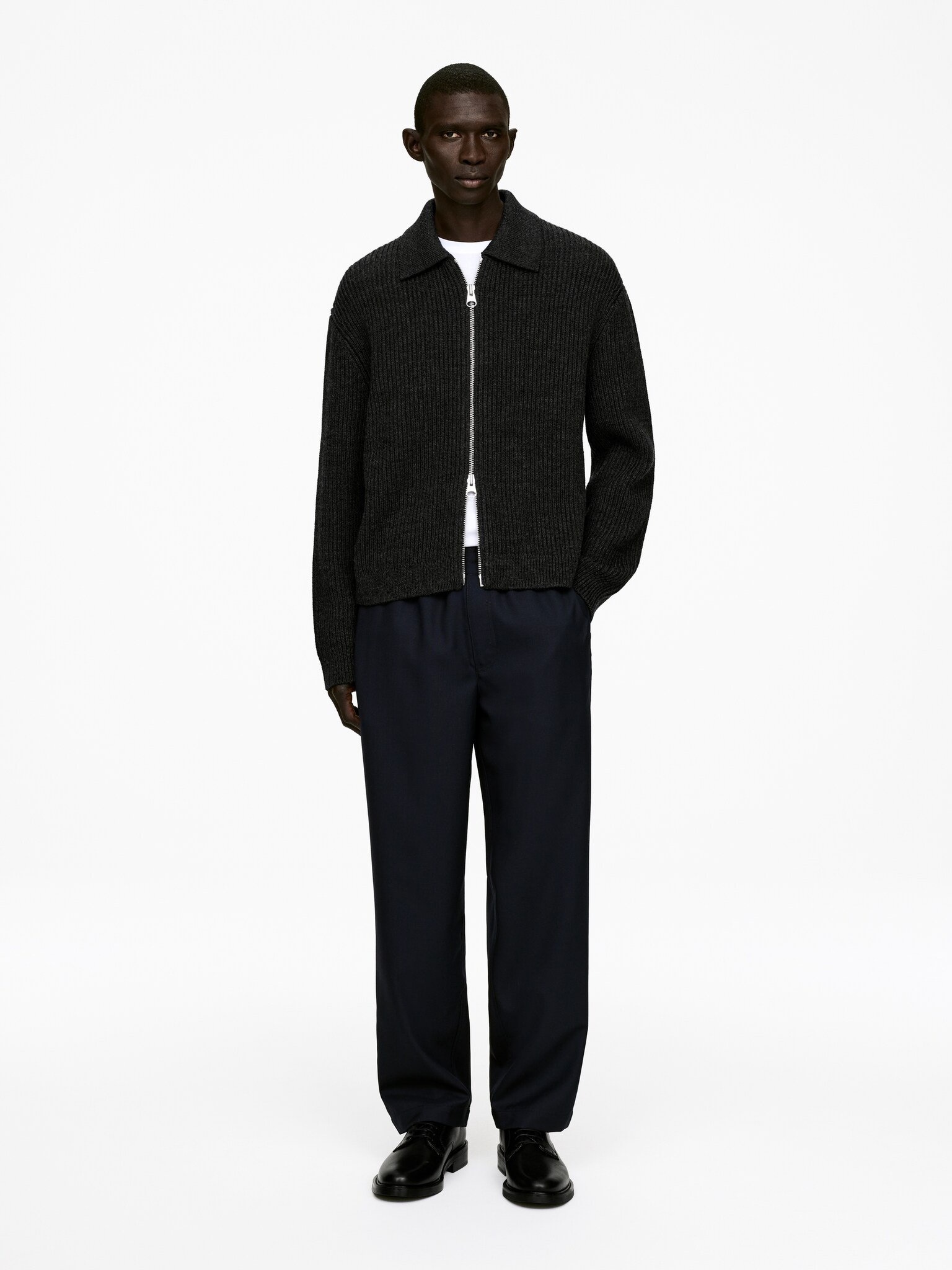 Hopsack Drawstring Trousers - Dark Blue/Black
