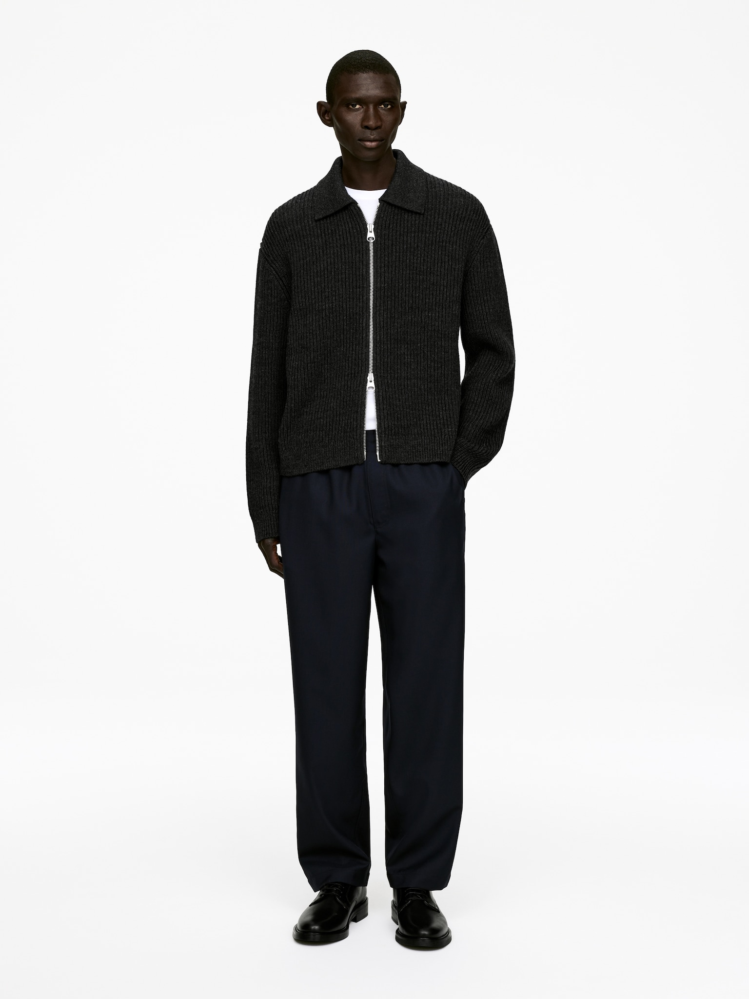 Pantaloni in hopsack con coulisse - Blu scuro/Nero
