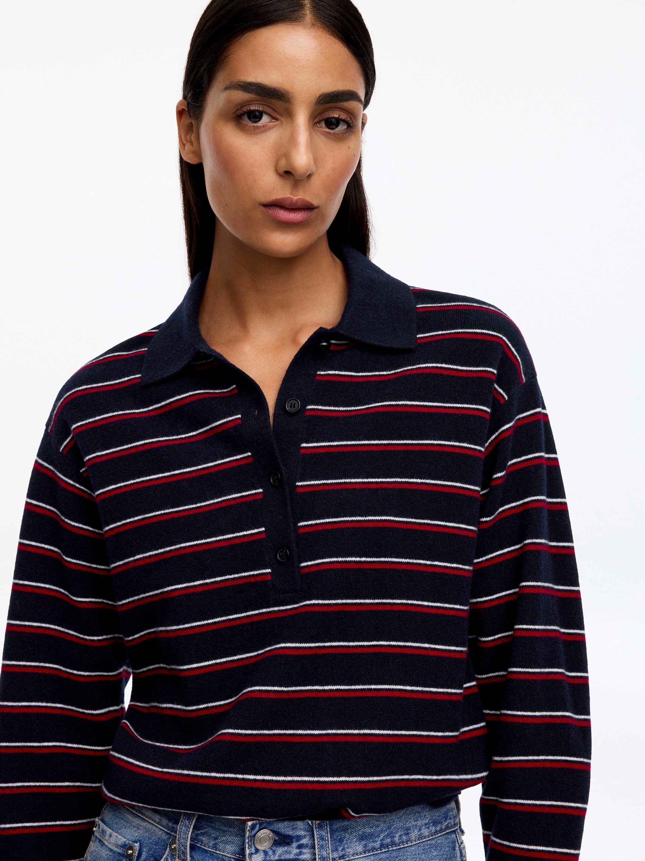Jersey tipo polo de lana merino suave - Azul oscuro/rayas - Corte estándar - women - StillMedia/Lookbook - 3