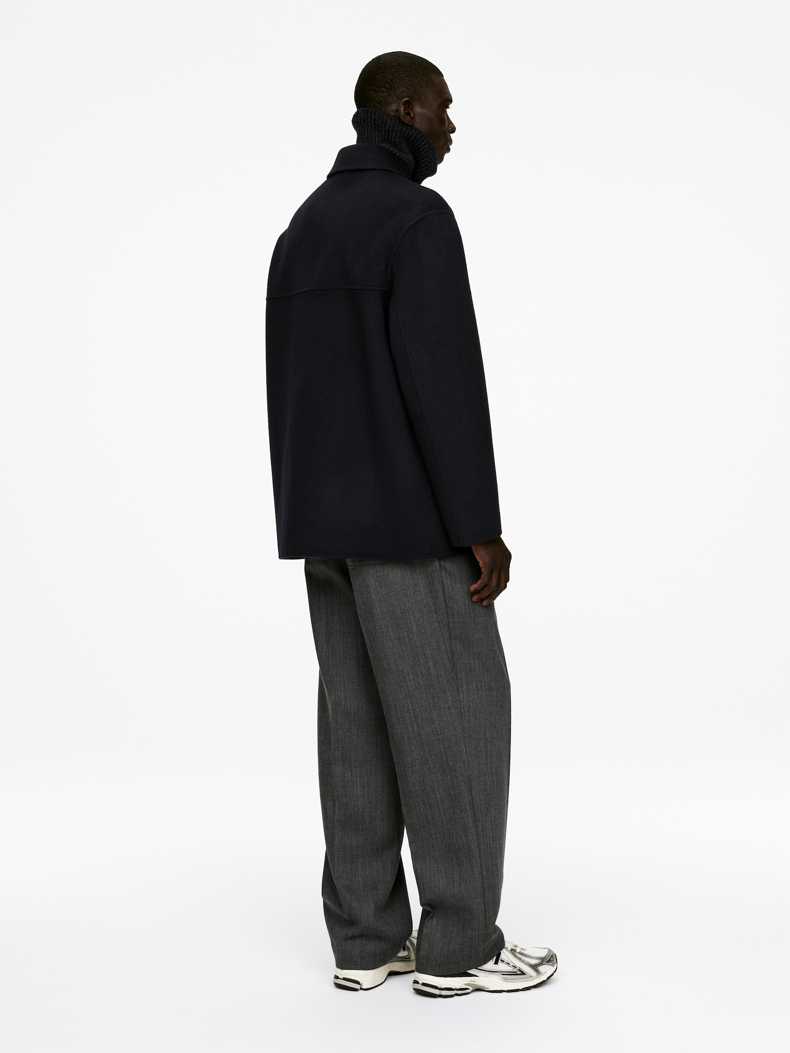 Veste en laine mélangée double face - Bleu foncé - 5