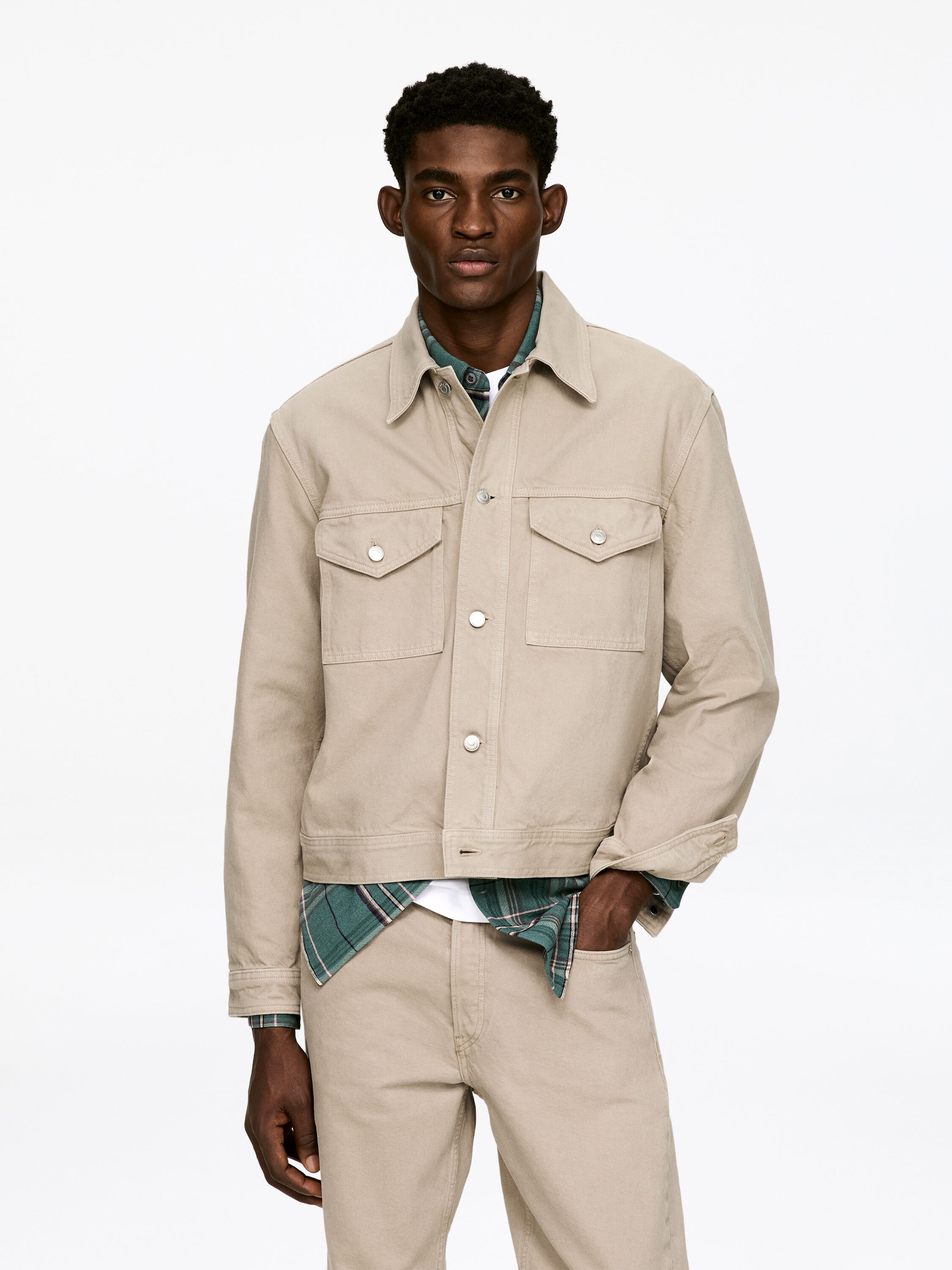 Plaggfärgad denimjacka - Lerfärgad - Regular fit - Men - StillMedia/Lookbook - 11