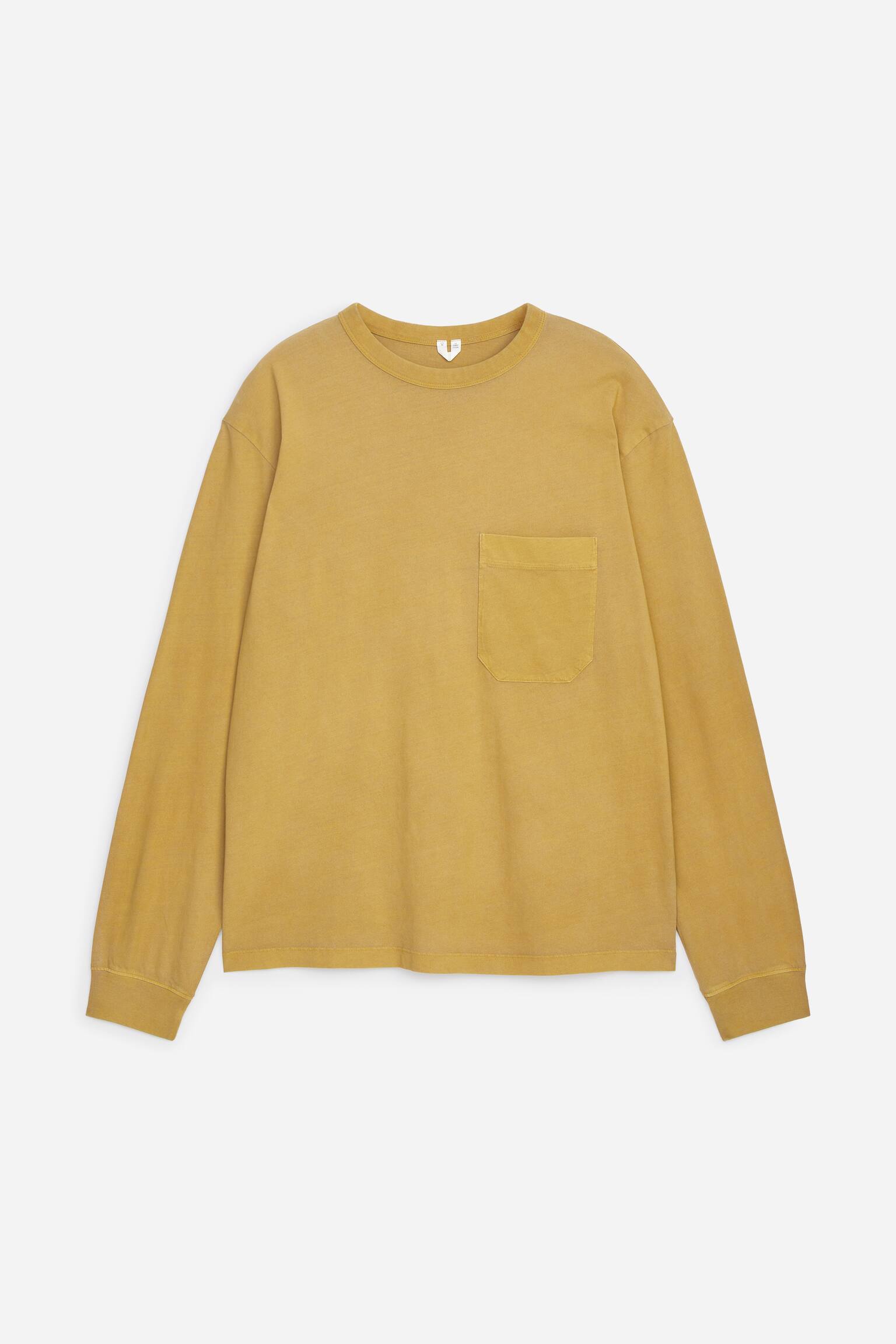 Ruimvallend T-shirt met lange mouwen - Mosterdgeel/grijs - 1