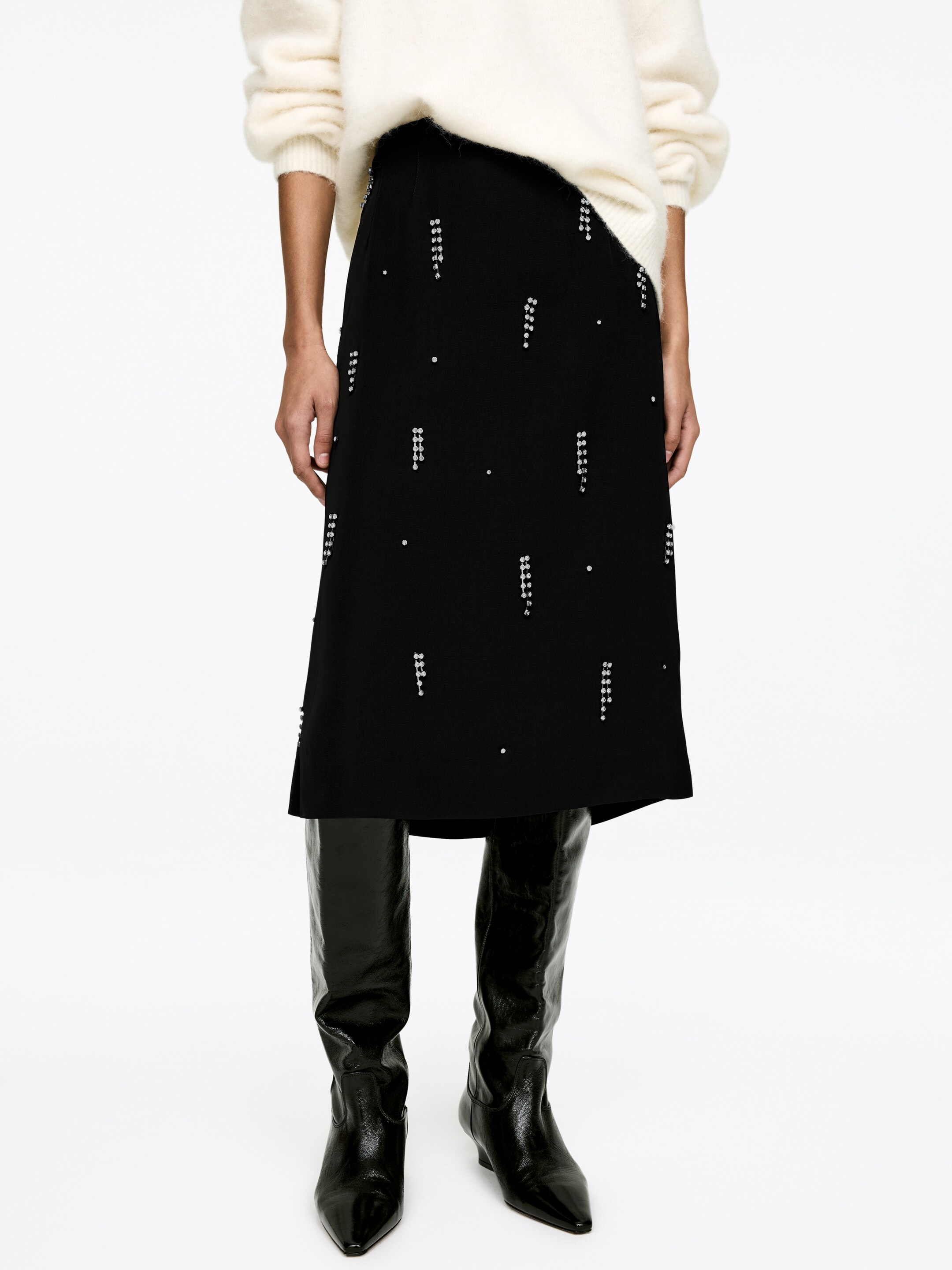 Vezi imaginea mai mare: Fustă Midi cu Detalii de Pietre - Negru - FEMEI | H&M RO 3