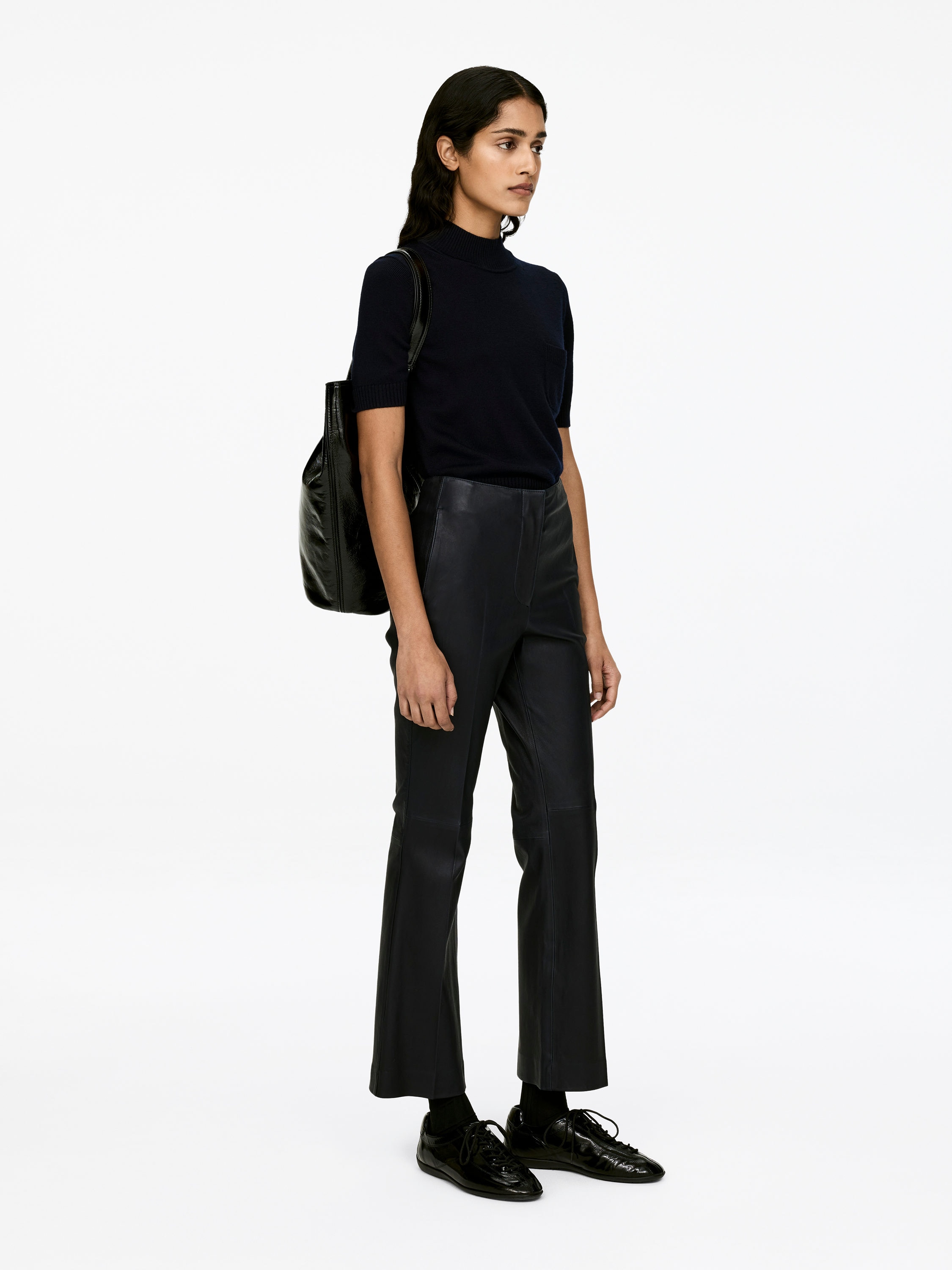 Kick-Flare Leather Trousers - Dark Blue - Slim fit - Women - StillMedia/Lookbook - 9