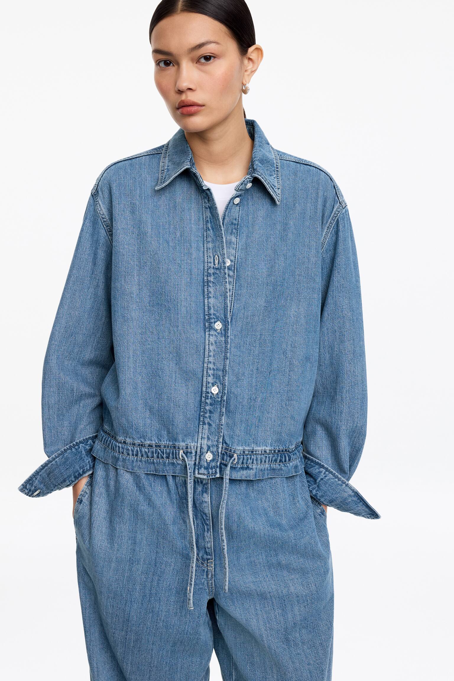 Denimskjorta med dragsko - Tvättad blå - 3