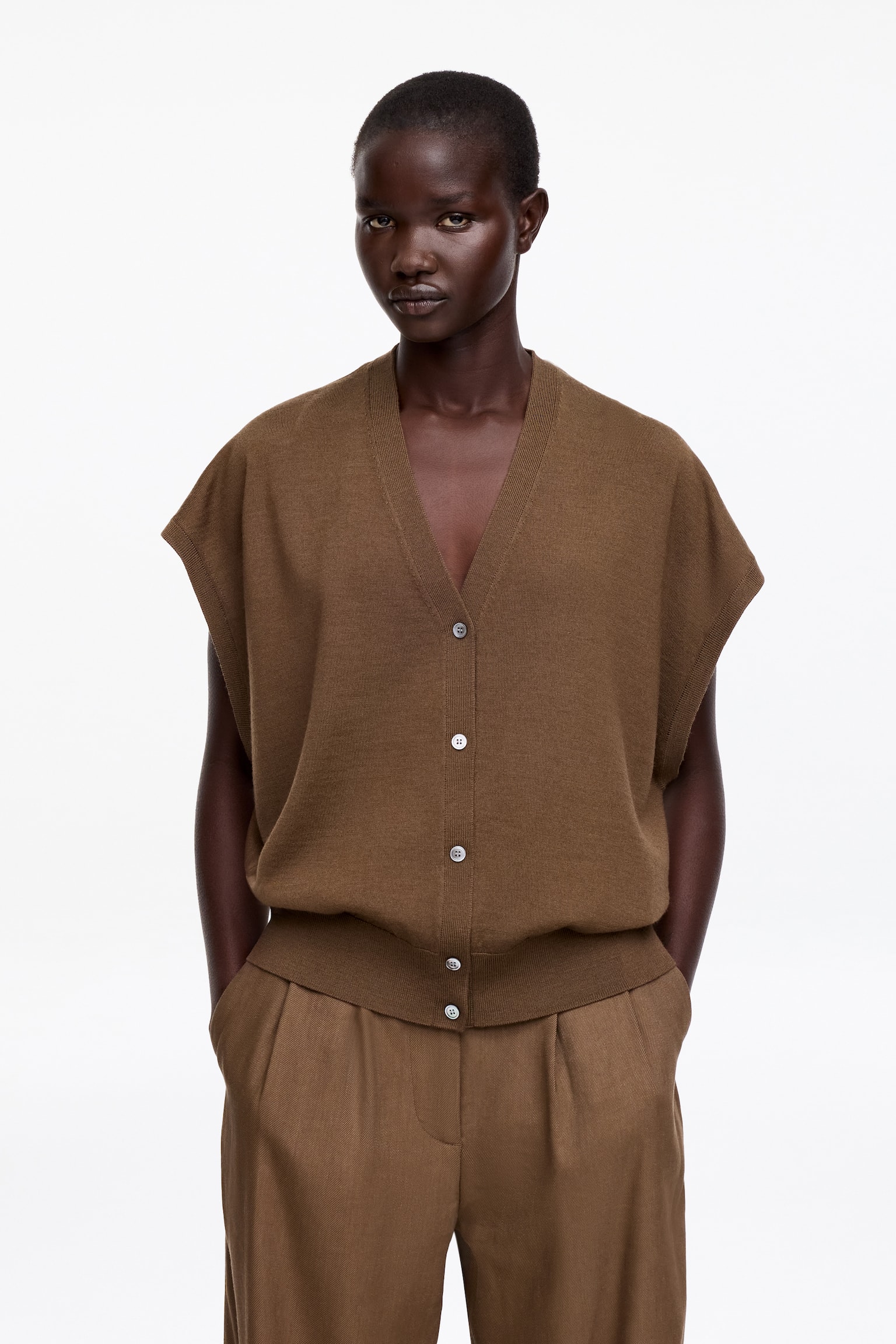 Gilet in lana merino - Marrone/Nero - 1