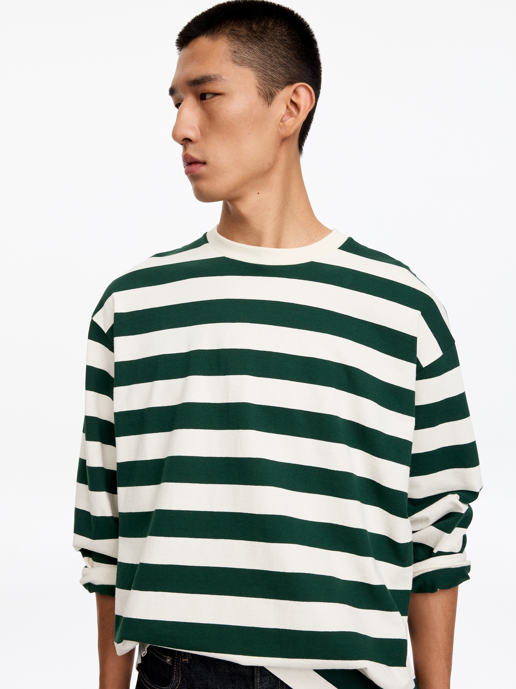 Camiseta de manga larga relaxed fit - Verde oscuro/blanco roto - Corte relajado - men - StillMedia/Lookbook - 4