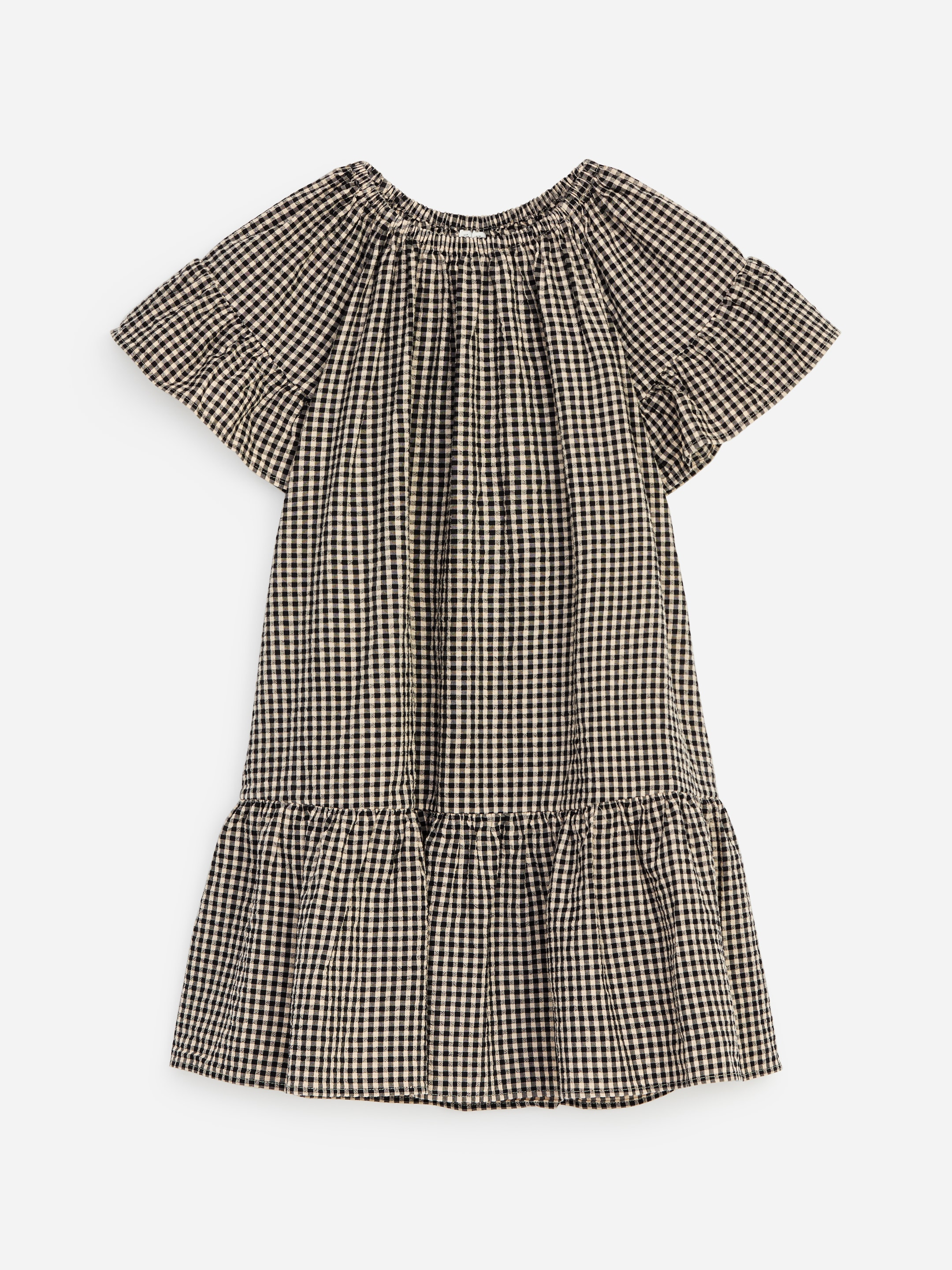 Cotton Muslin Frill Dress-Beige-19871