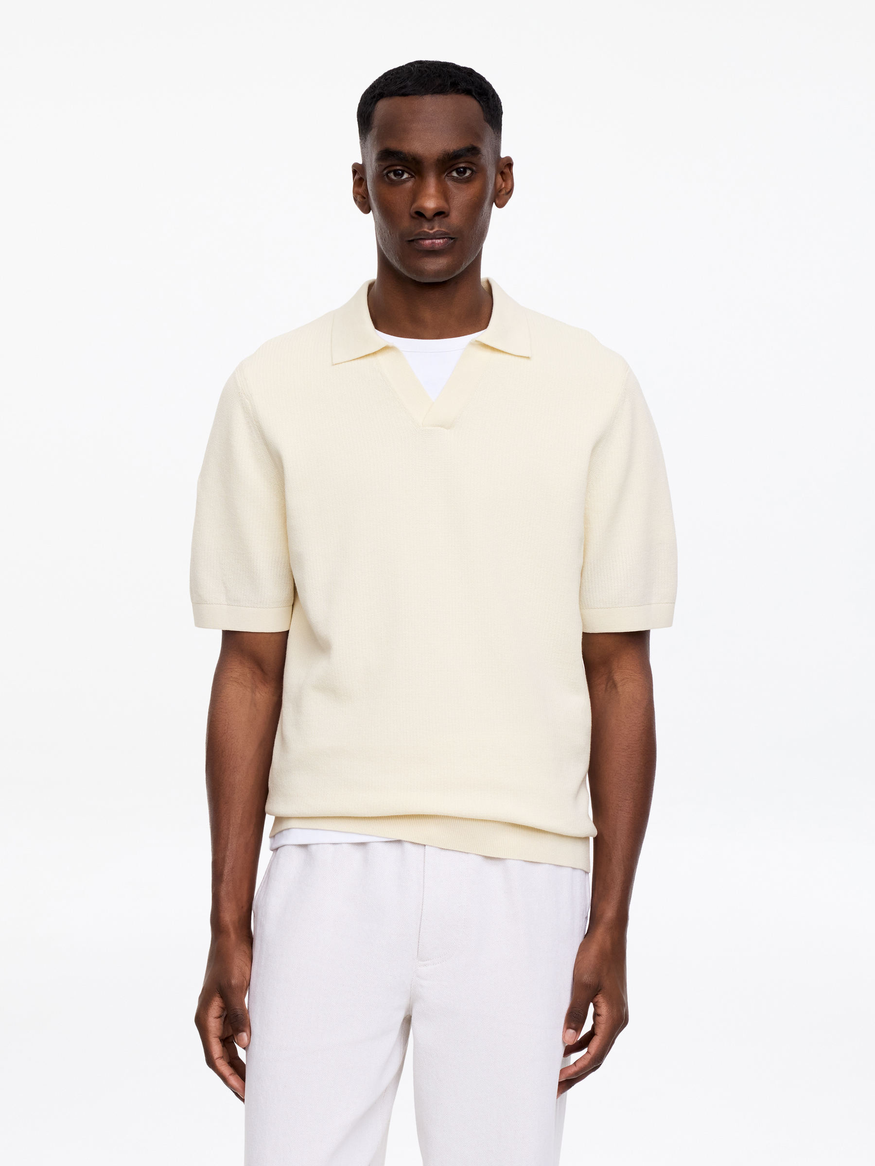 Textured Polo Shirt-#DDD9C9-18354