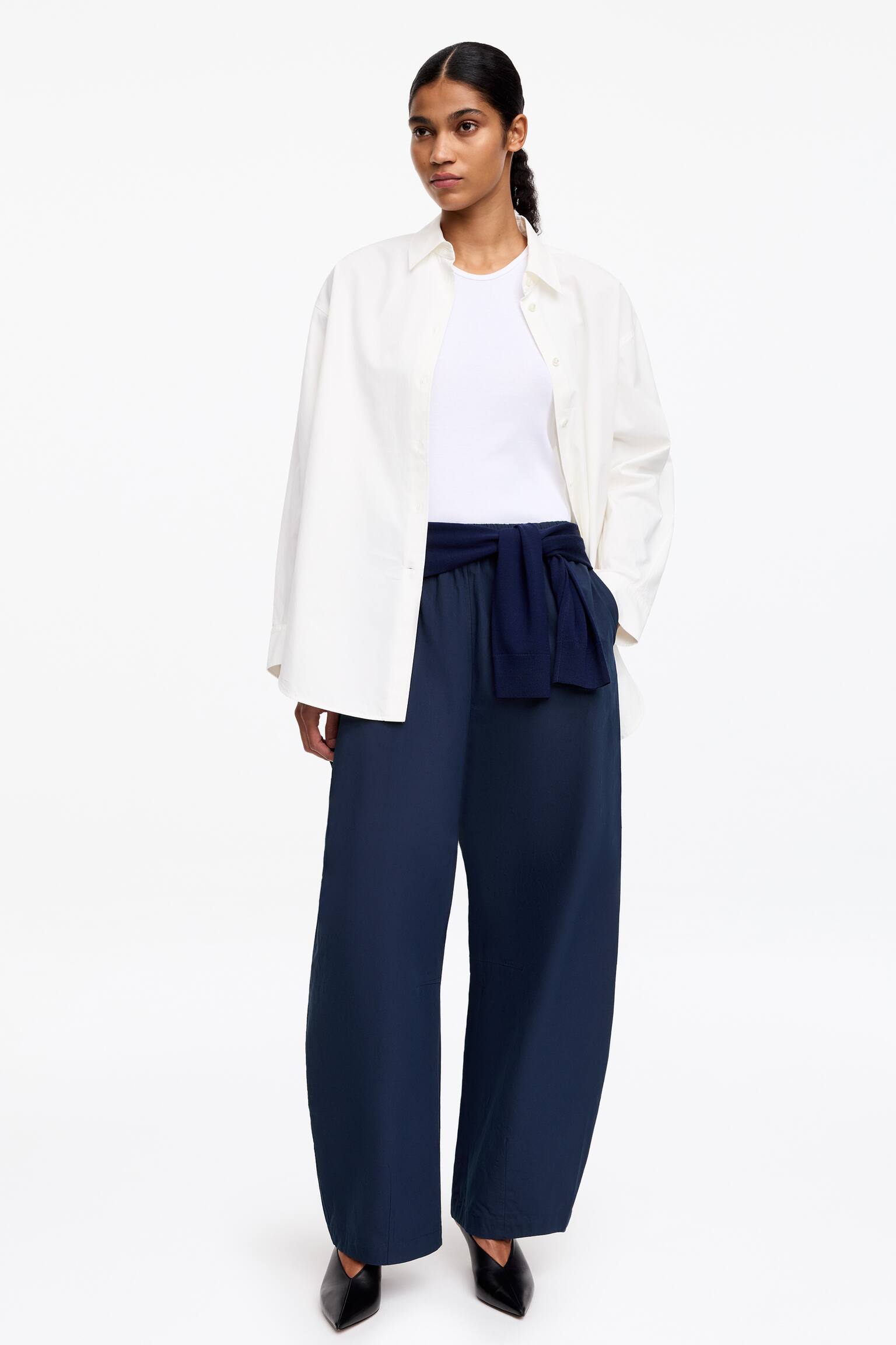 Baumwollhose mit Barrel Leg-Dunkelblau - 3