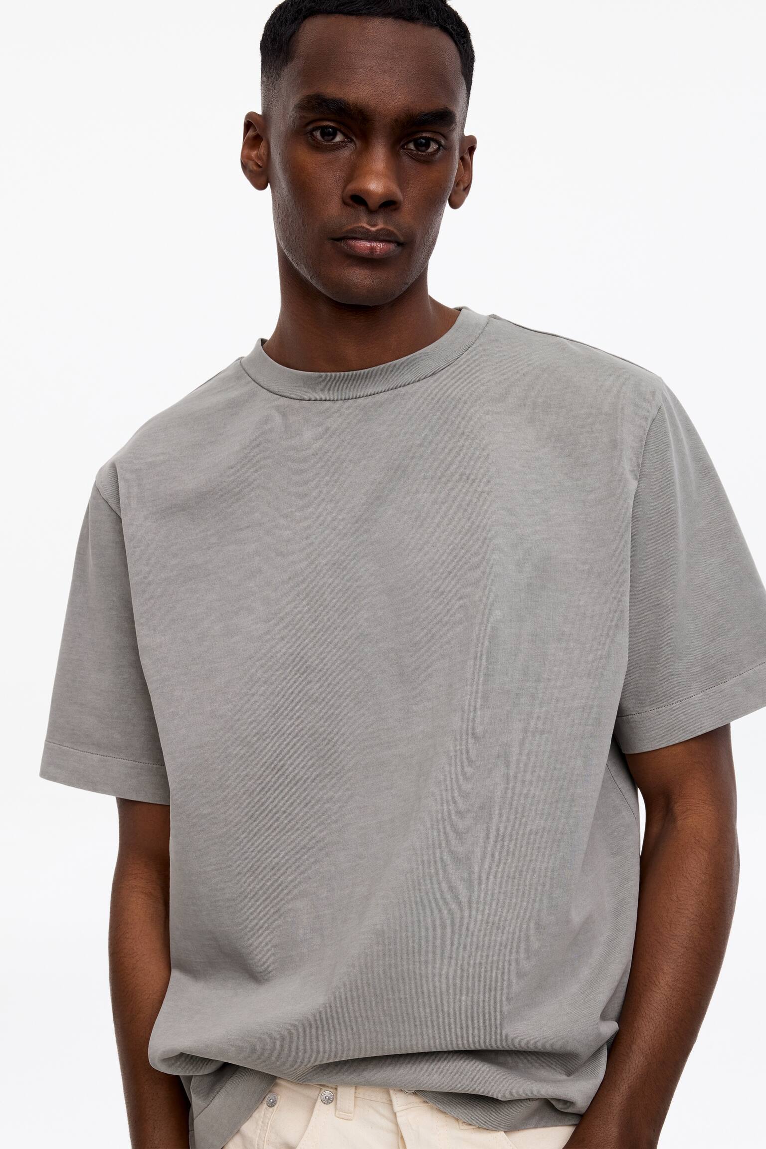 Luźny T-shirt - Szary/Wyblakły zielony/Niebieski/Beżowy - 3