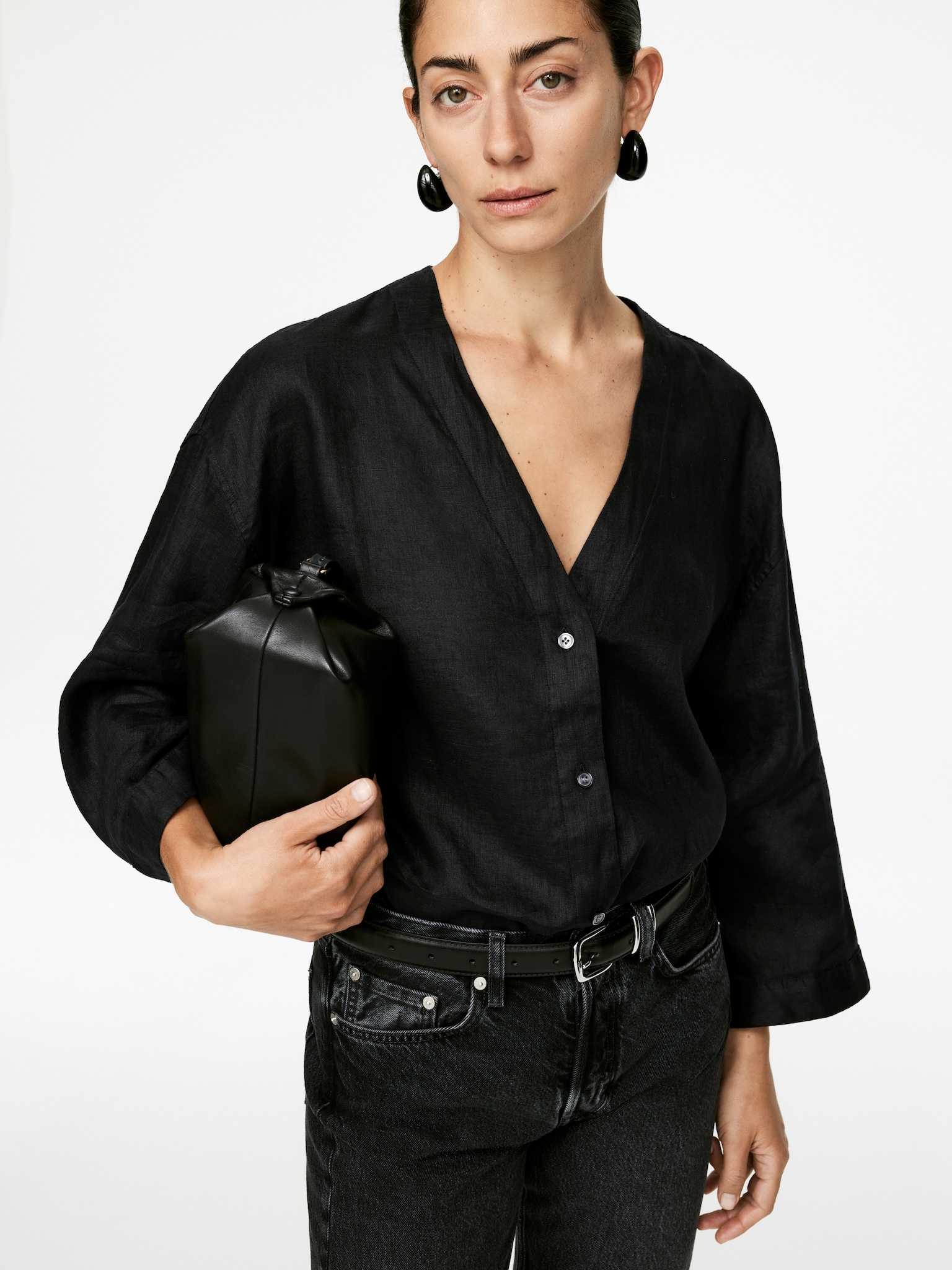 Linen Blouse - Black - 6