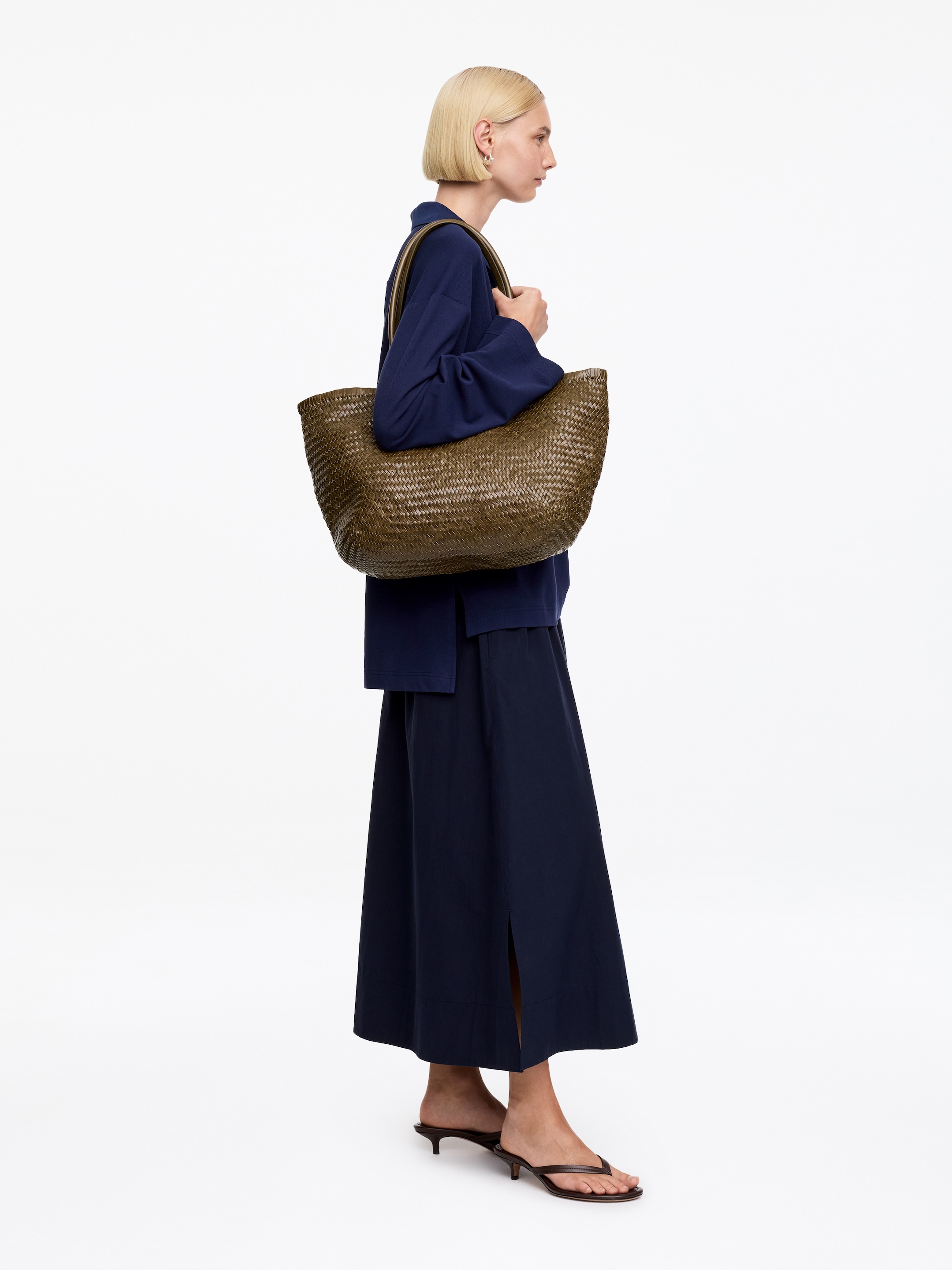 Woven Leather Tote - Khaki Green - Women - StillMedia/Lookbook - 5