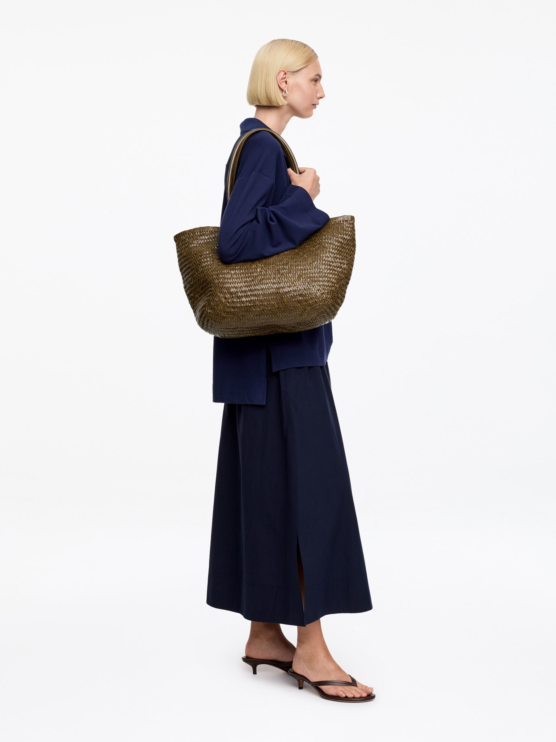 Fourre-tout en cuir tissé - Vert kaki - Femme - StillMedia/Lookbook - 5