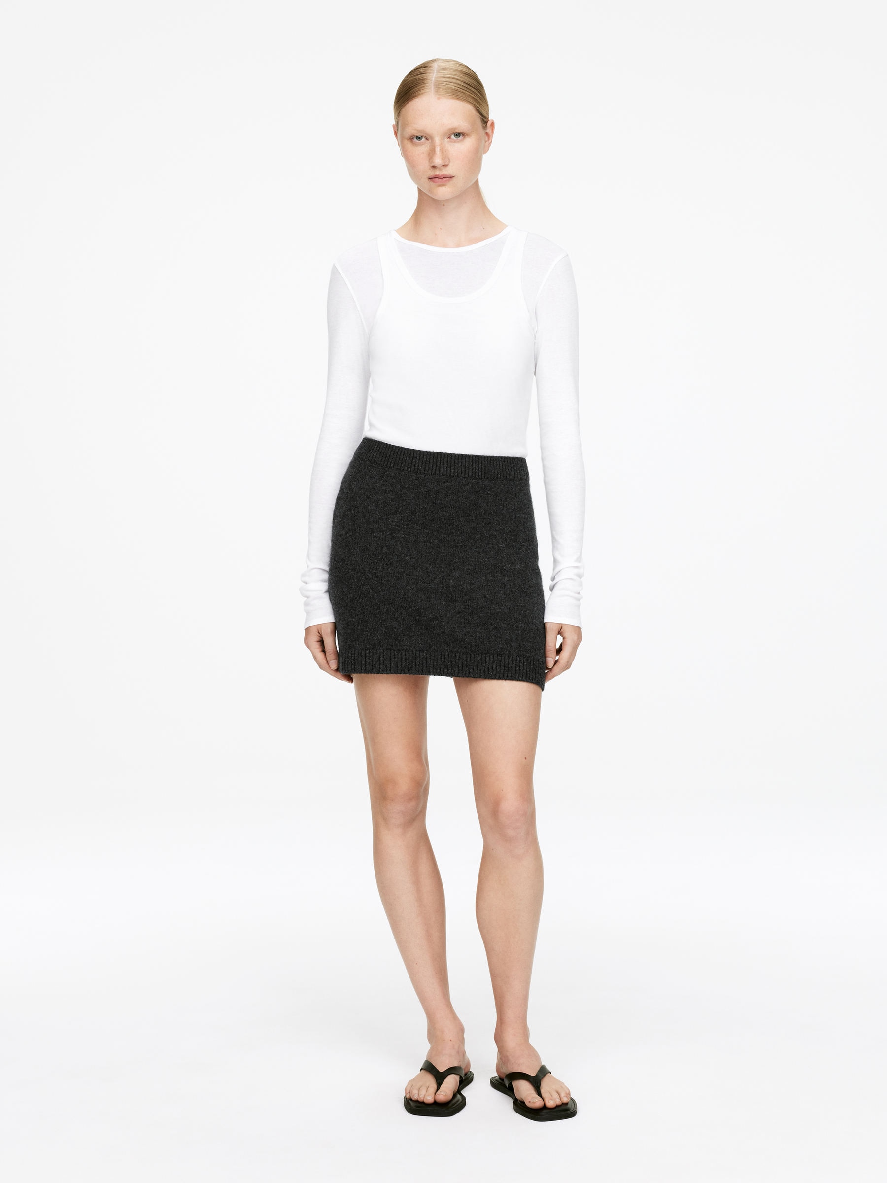 Pure Cashmere Skirt-#494A4F-16425