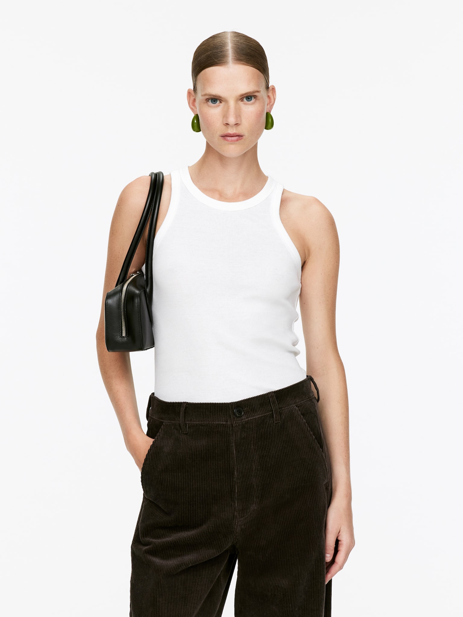 Rebrovaný tank top - White/Black