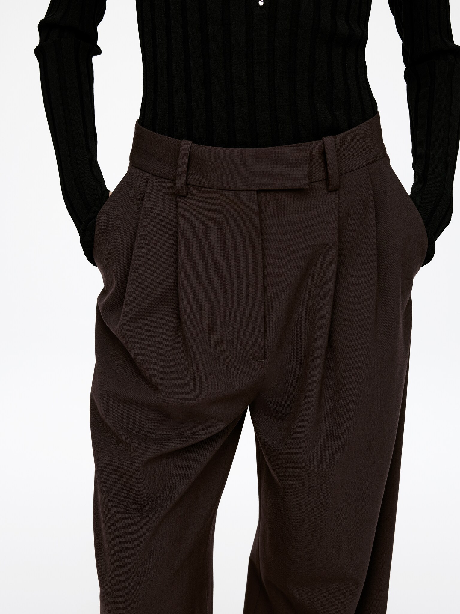 Pantalon tailleur à jambes larges - Marron foncé/Noir - 4