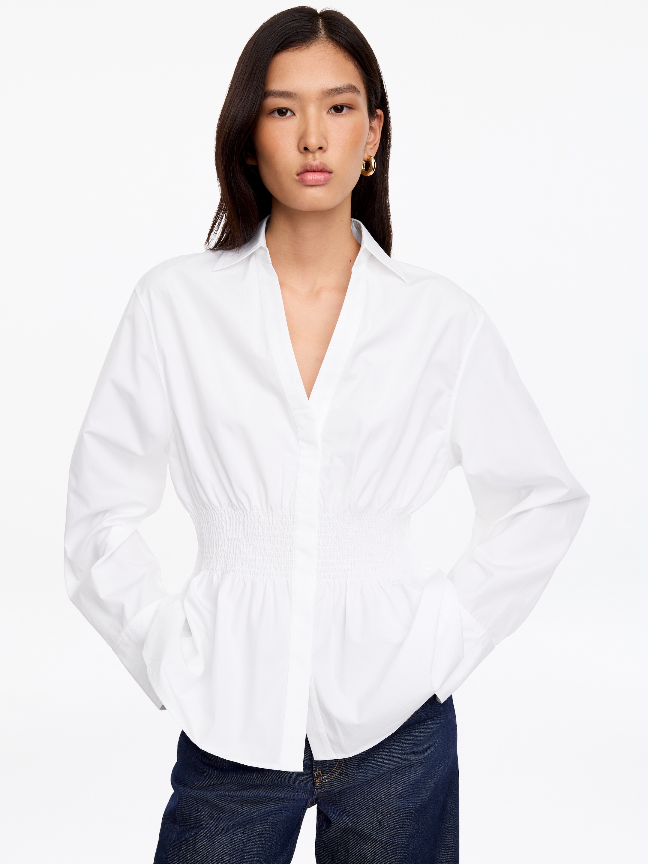 Marszczona bawełniana koszula - Biały - Wąski fason - women - StillMedia/Lookbook - 2