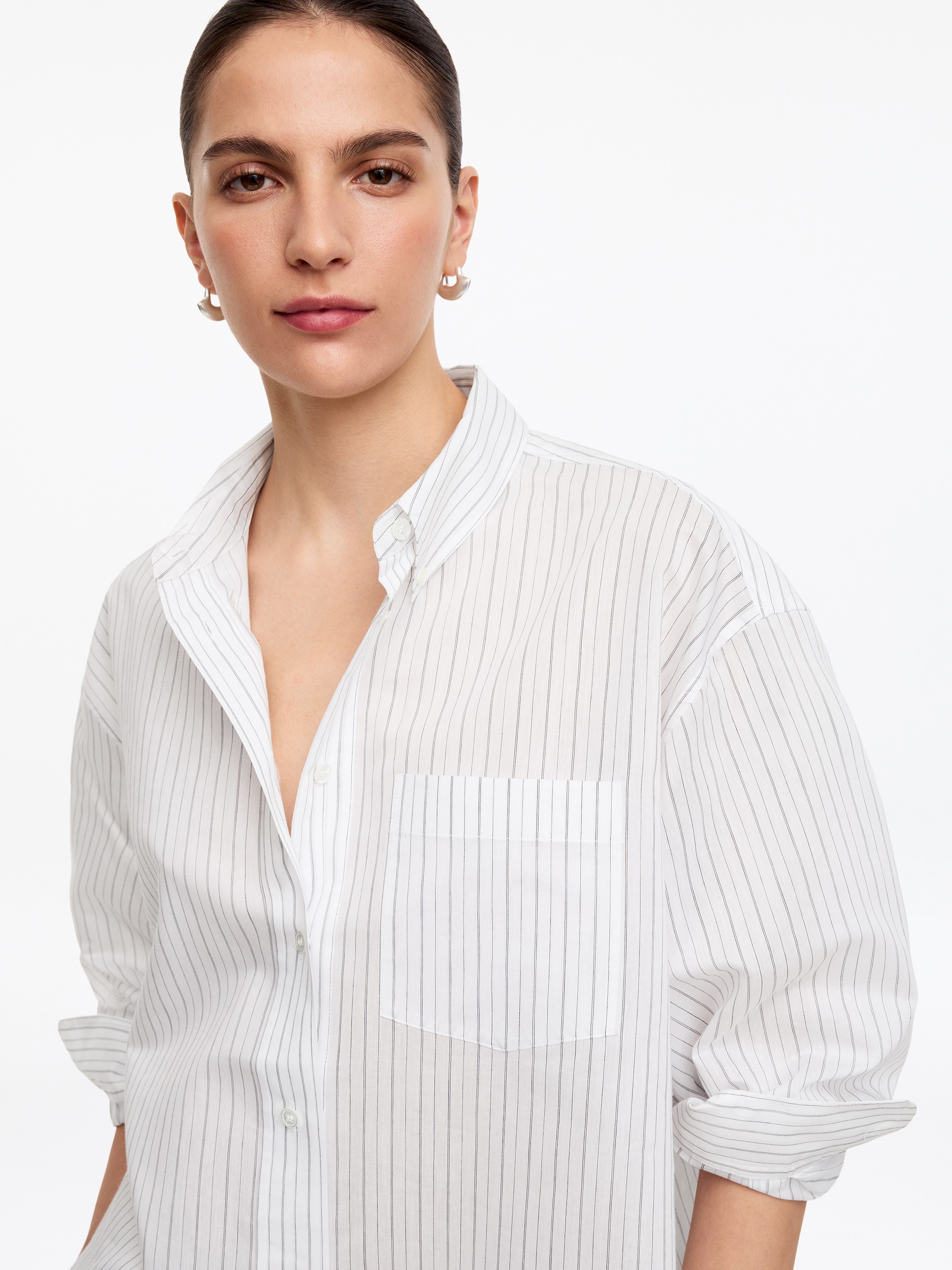 Cotton-Silk Shirt - White/Black - Loose fit - Women - StillMedia/Lookbook - 4
