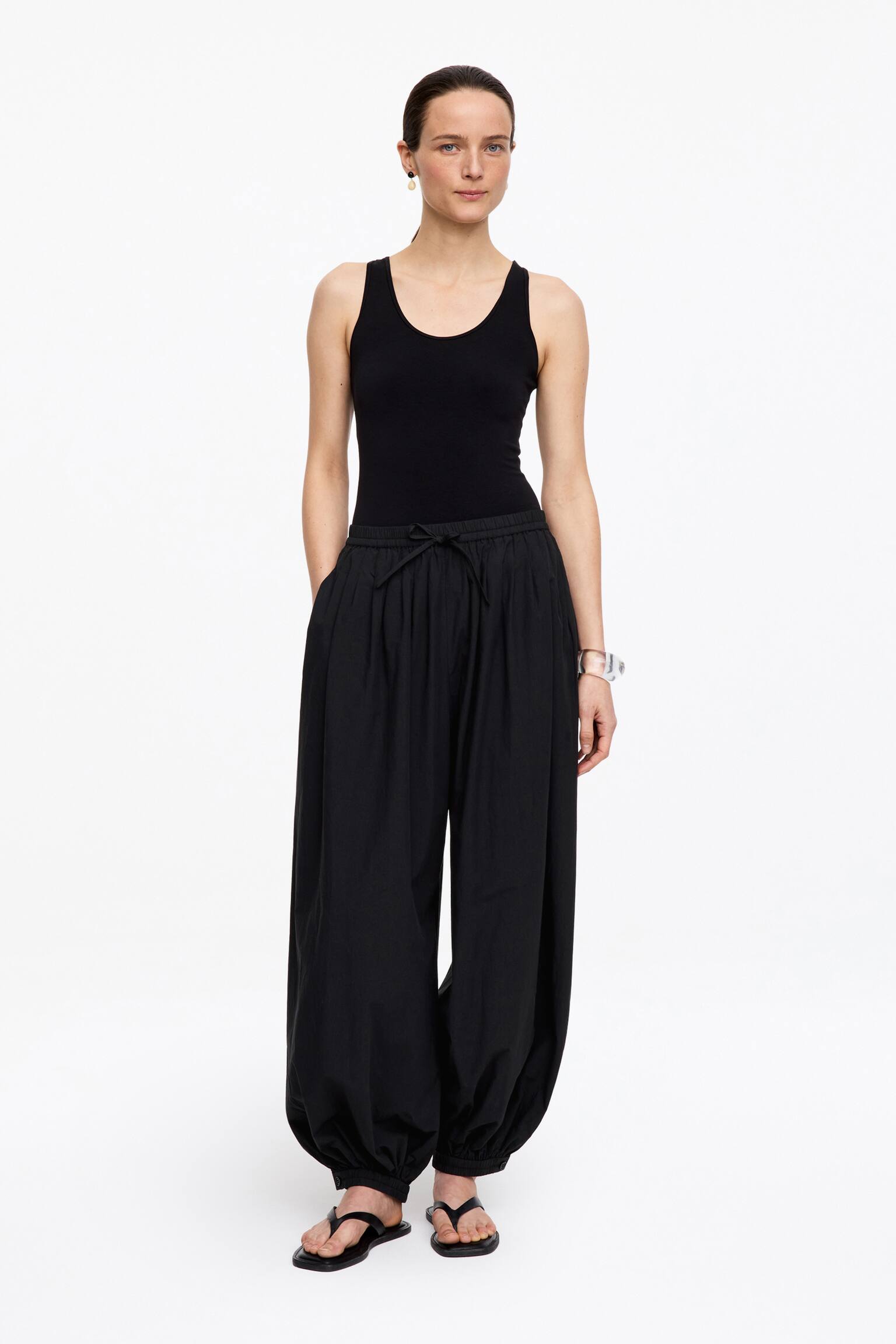 Pantaloni Balon din Bumbac - Negru/Verde Kaki/Alb - 1