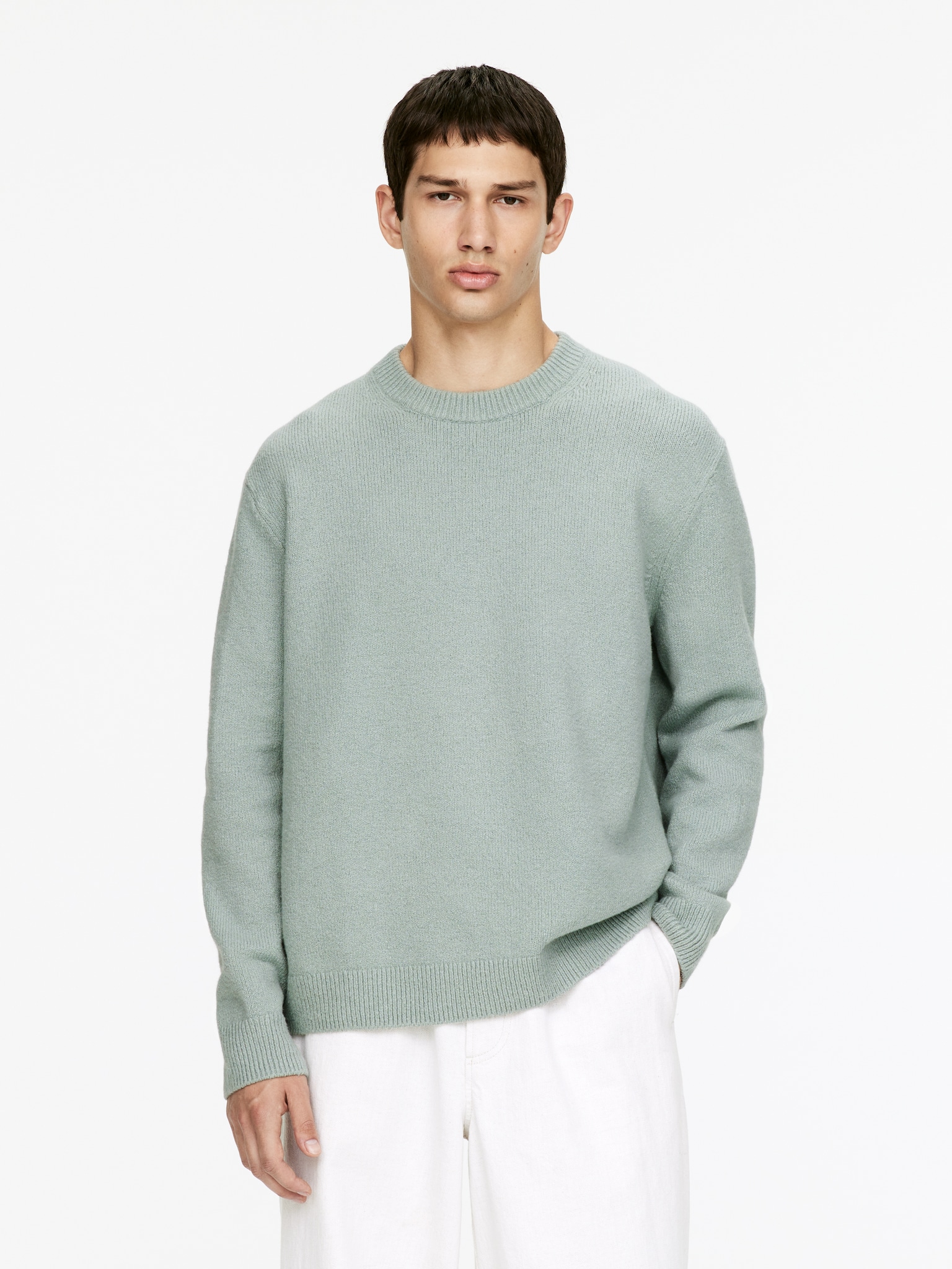 Pull en coton mélangé - Menthe poudrée/Gris foncé
