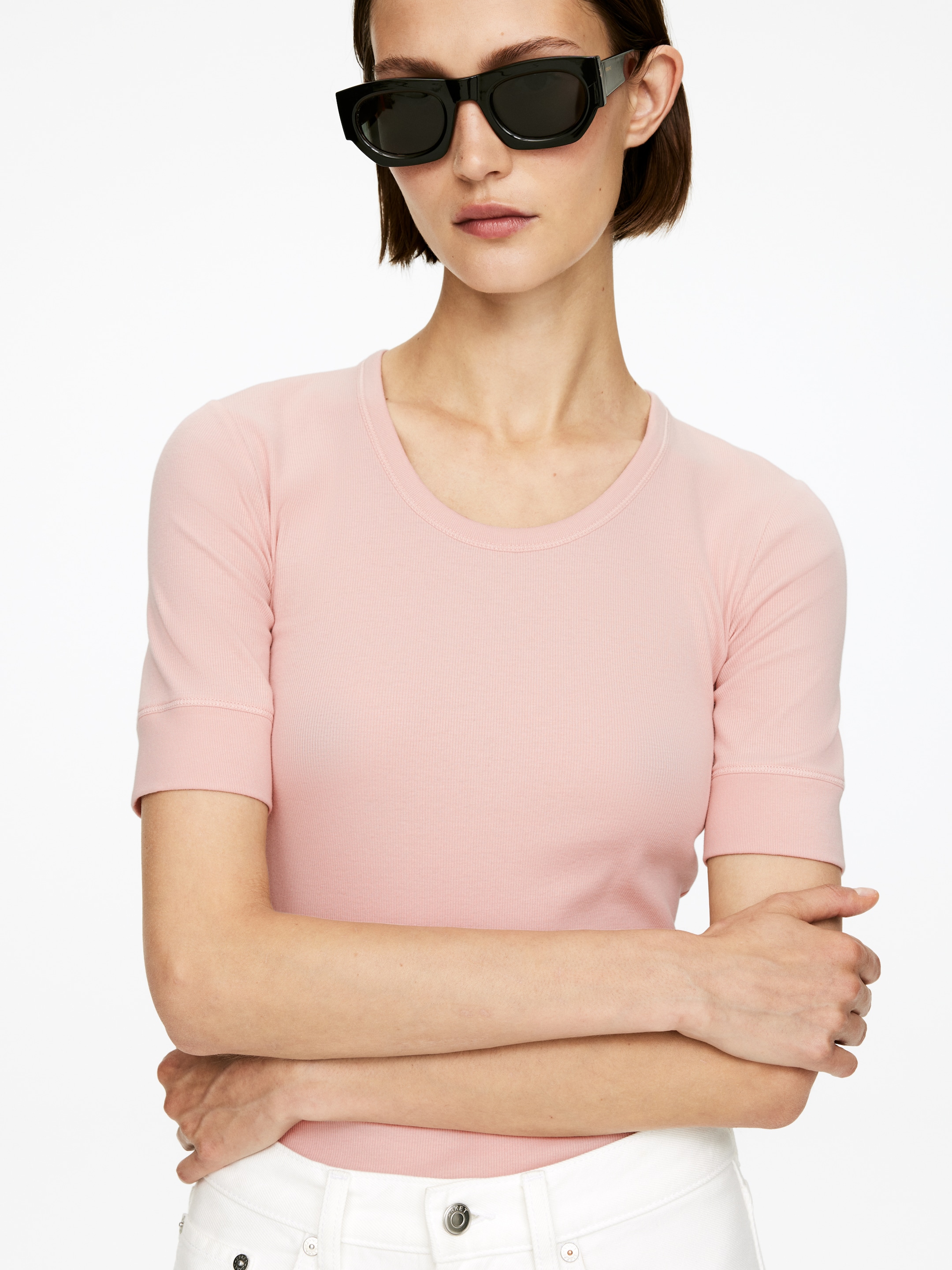 Größeres Bild anzeigen: Geripptes T-Shirt - Blasses Pfirsichrosa - Ladies | H&M AT 4